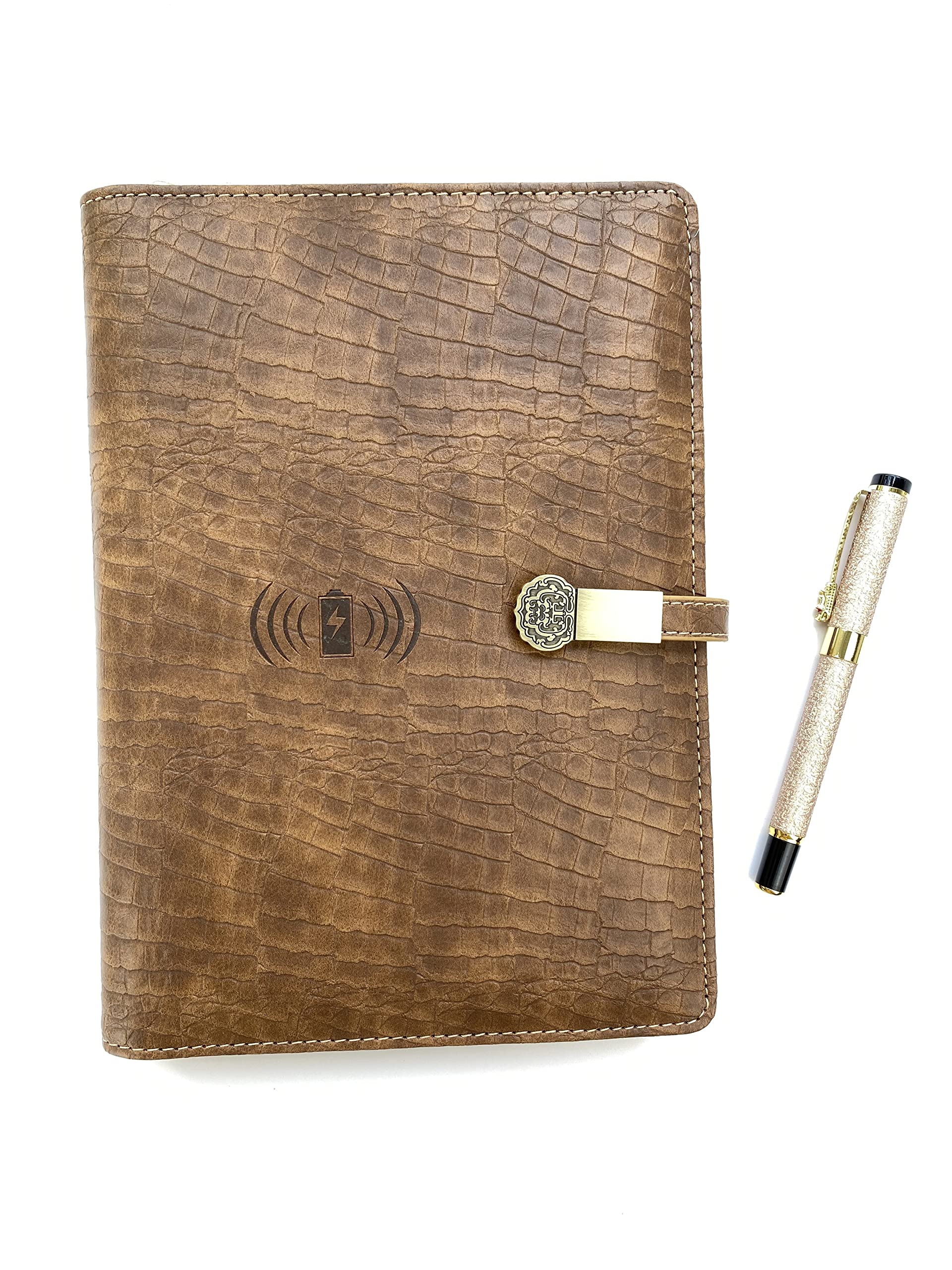Premium Executive Smart Notebook with Qi Wireless Charger & 16GB USB Drive - Luxury Crocodile Texture Business Travel Gift for Professionals - Perfect for Meetings, Presentations & On-the-Go Productivity