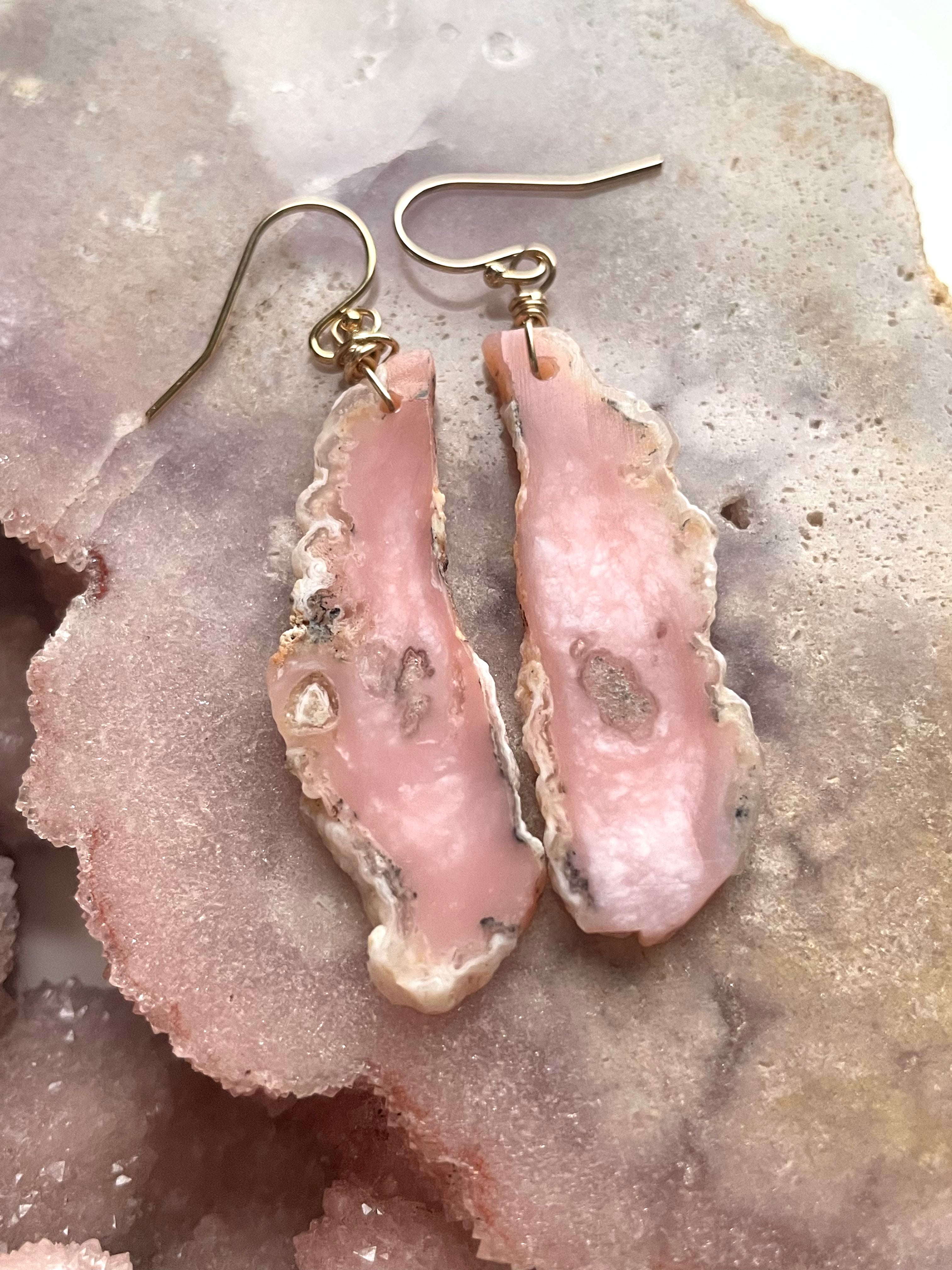 Pink Opal Gold Filled Statement Crystal Gemstone Earrings for Women | Elegant Dangle Drop Earrings for Party, Wedding & Special Occasions