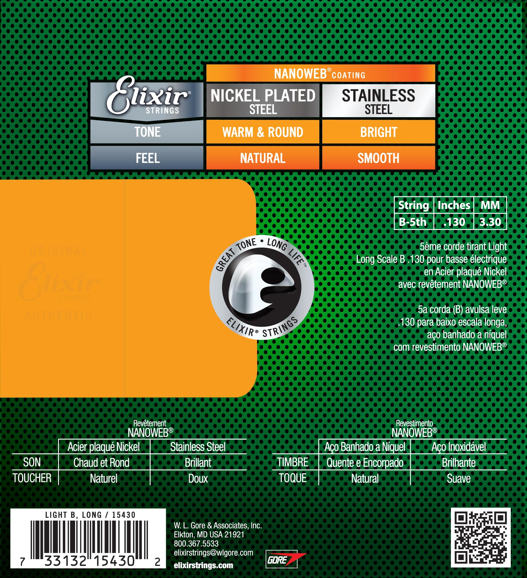 Elixir Electric Bass Strings with NANOWEB Coating - .130 Gauge, Long Scale for Enhanced Durability & Tone - Perfect for Rock, Jazz & Studio Recording