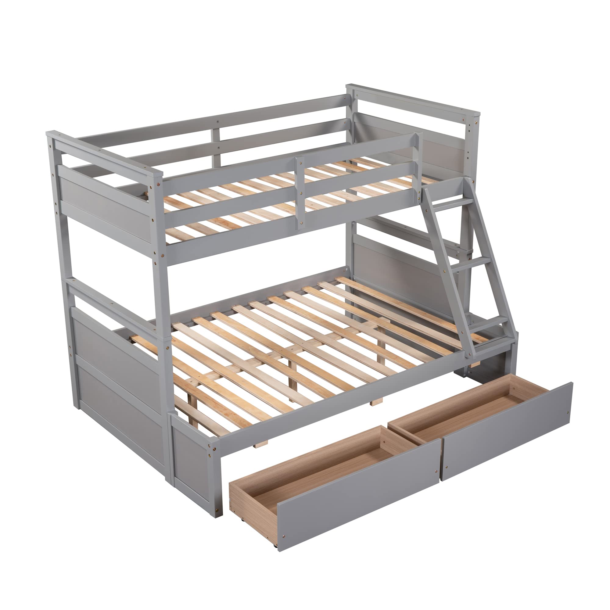 Solid Wood Twin Over Full Bunk Bed with Storage - Convertible to 2 Beds for Kids & Adults - Space-Saving Bedroom Solution