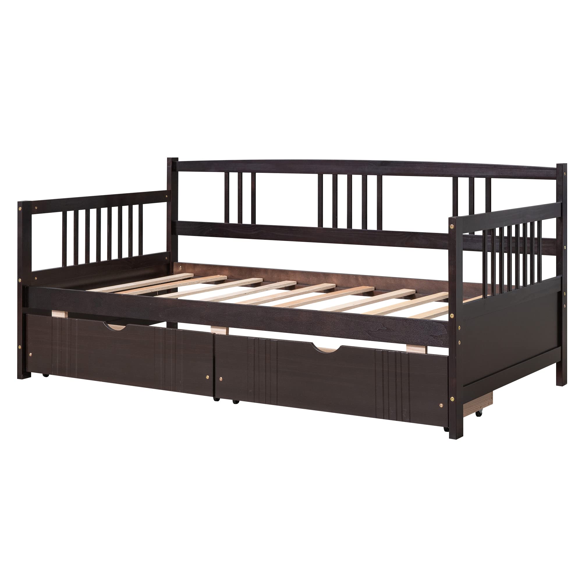 MERITLINE Twin Size Wood Daybed with Storage Drawers - Convertible Sofa Bed for Teens & Adults - Espresso Finish - Perfect for Small Bedrooms, Guest Rooms & Dorm Rooms