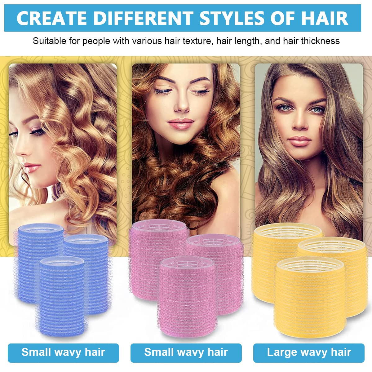MAYCREATE® Heatless Hair Curler Roller Kit - 3 Sizes Self-Grip Magic Hair Rollers for Long, Medium & Short Hair with 6 Bang Clips & Stainless Steel Comb | No Heat Curling for Natural Waves & Overnight Styling