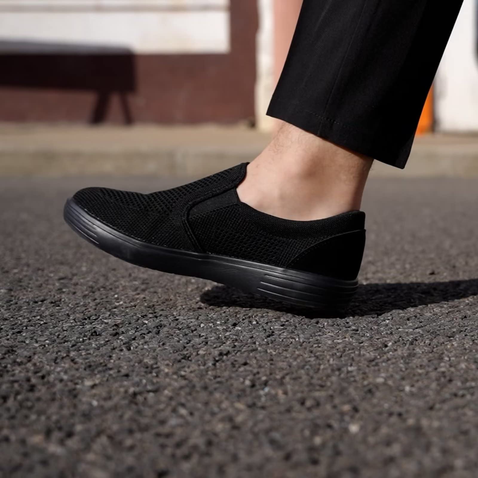 TIOSEBON Men's Slip-On Loafers - Breathable Mesh Walking Shoes with Memory Foam & Arch Support - Non-Slip Work Sneakers for Driving, Tennis (All Black, Size 10.5 US) - Perfect for Office, Travel & Casual Wear