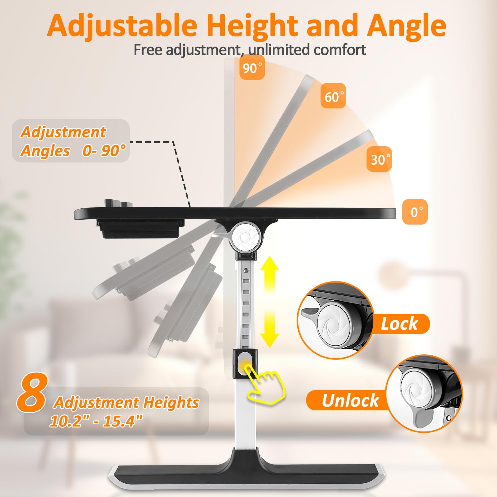 Adjustable Folding Lap Desk for Bed & Sofa - Portable Laptop Stand with Storage Drawer, Cup Holder & Bookstand - Perfect for Working, Eating, Writing in Bed, Couch or Floor (Home Office & Study Essential)
