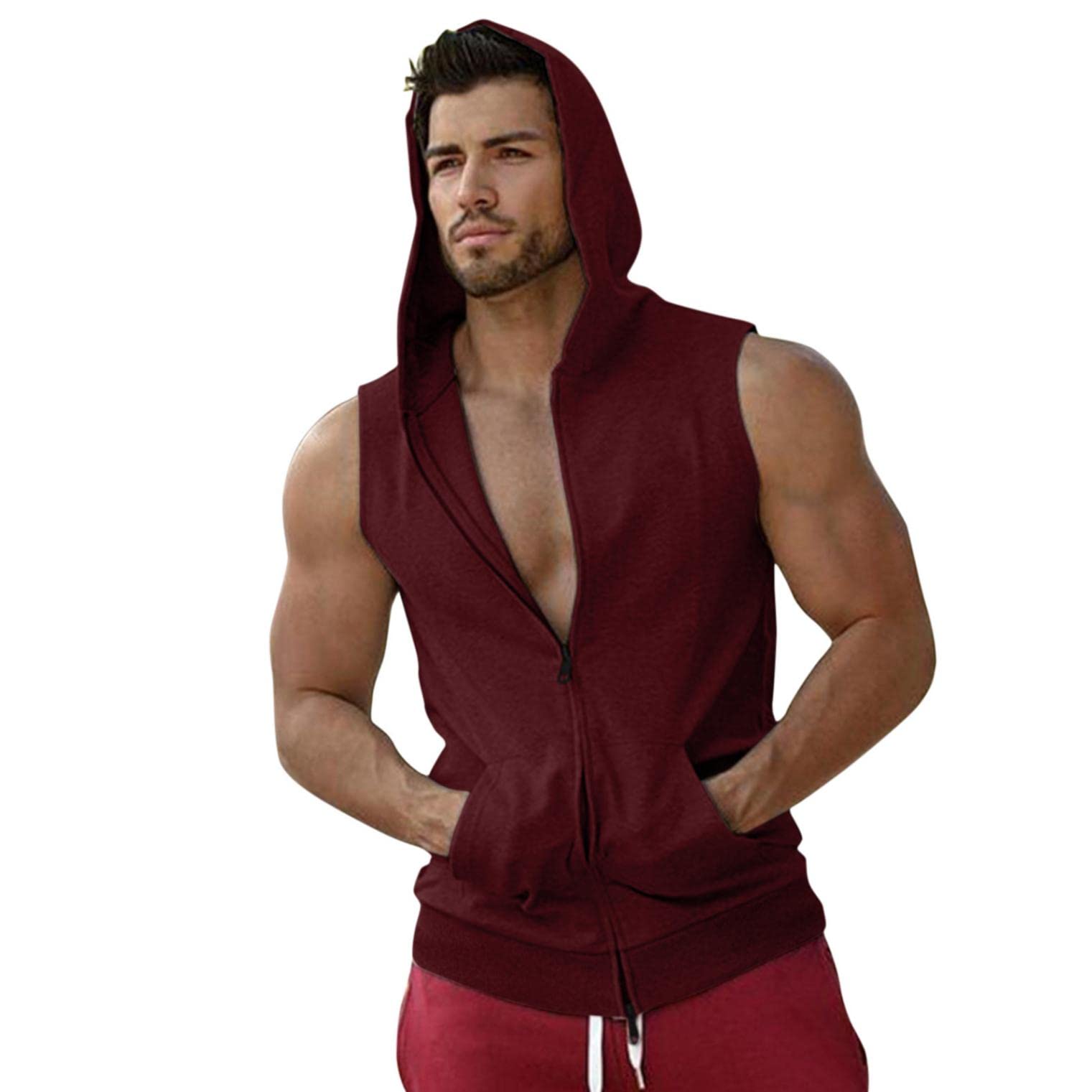 Sertiohcv Men's Hooded Tank Top with Double Zipper - Workout Muscle Shirt for Bodybuilding & Gym Training - Sleeveless Athletic Shirt for Fitness & Outdoor Activities