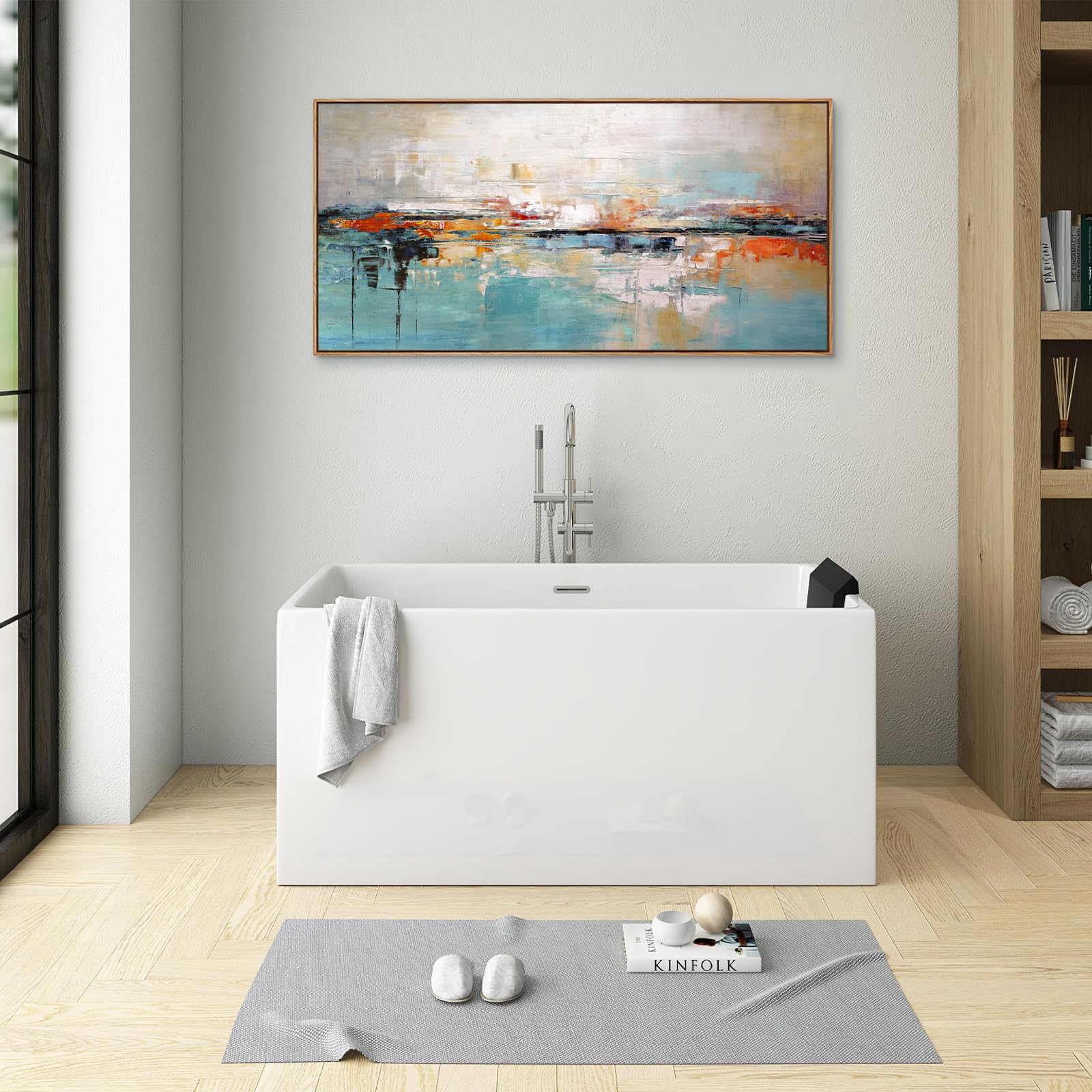 Abstract Canvas Wall Art Print - Blue White Red Framed Painting for Living Room, Bedroom, Office Decor | Modern Home & Office Wall Decorations | Perfect for Housewarming Gifts & Interior Design