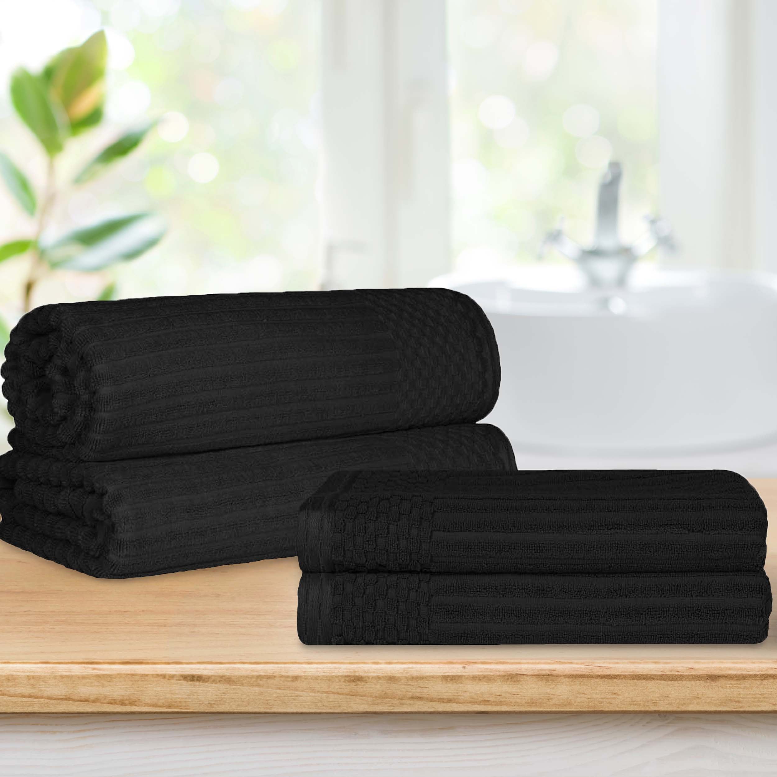 Premium Soho Ribbed Textured Cotton Bath Towel Set - Ultra Absorbent & Quick Dry - Luxury Spa & Bathroom Towels for Hotel, Home, Gym Use
