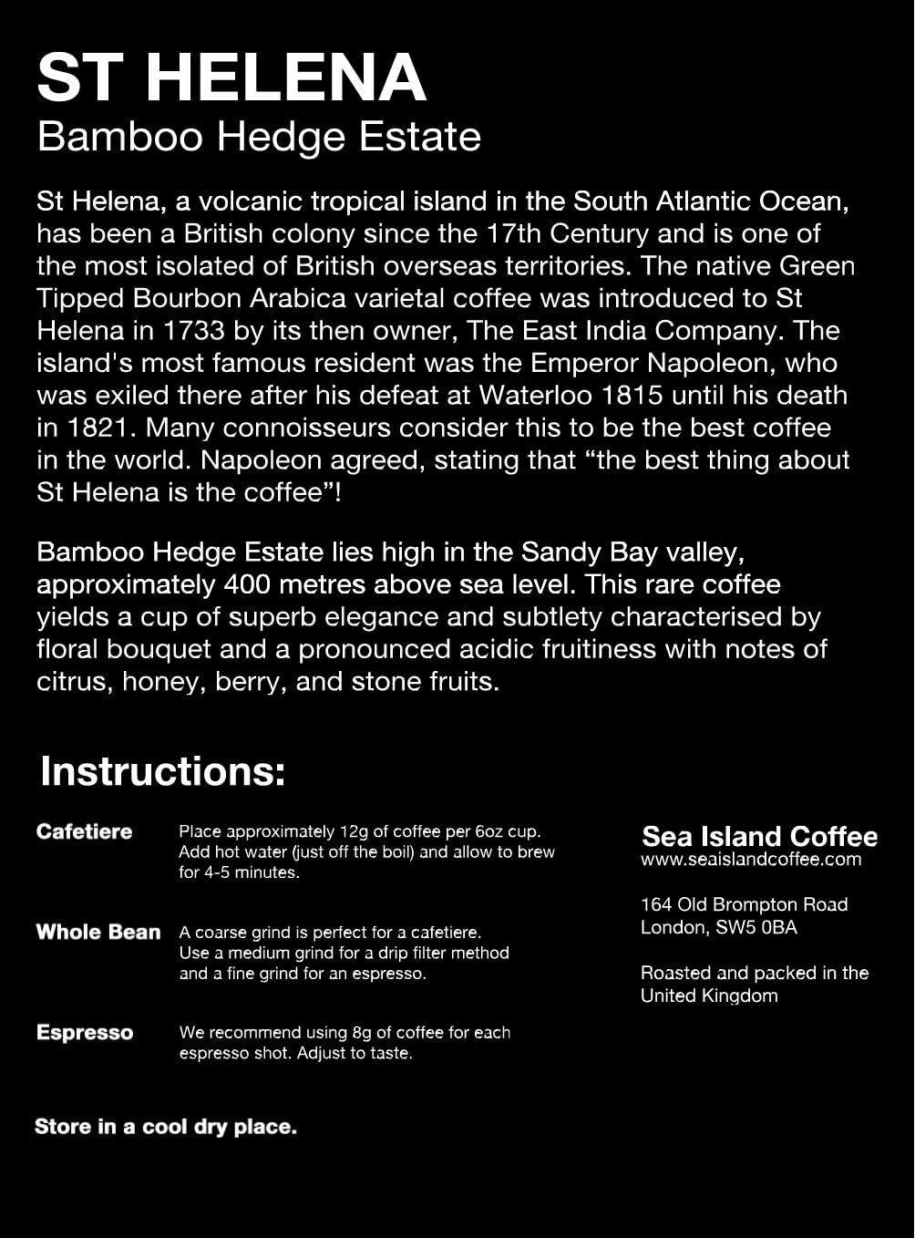 Premium Sea Island Coffee - St Helena Bamboo Hedge Estate Whole Bean (250g Tin) | Gourmet Coffee for Home Brewing, Office & Gifting