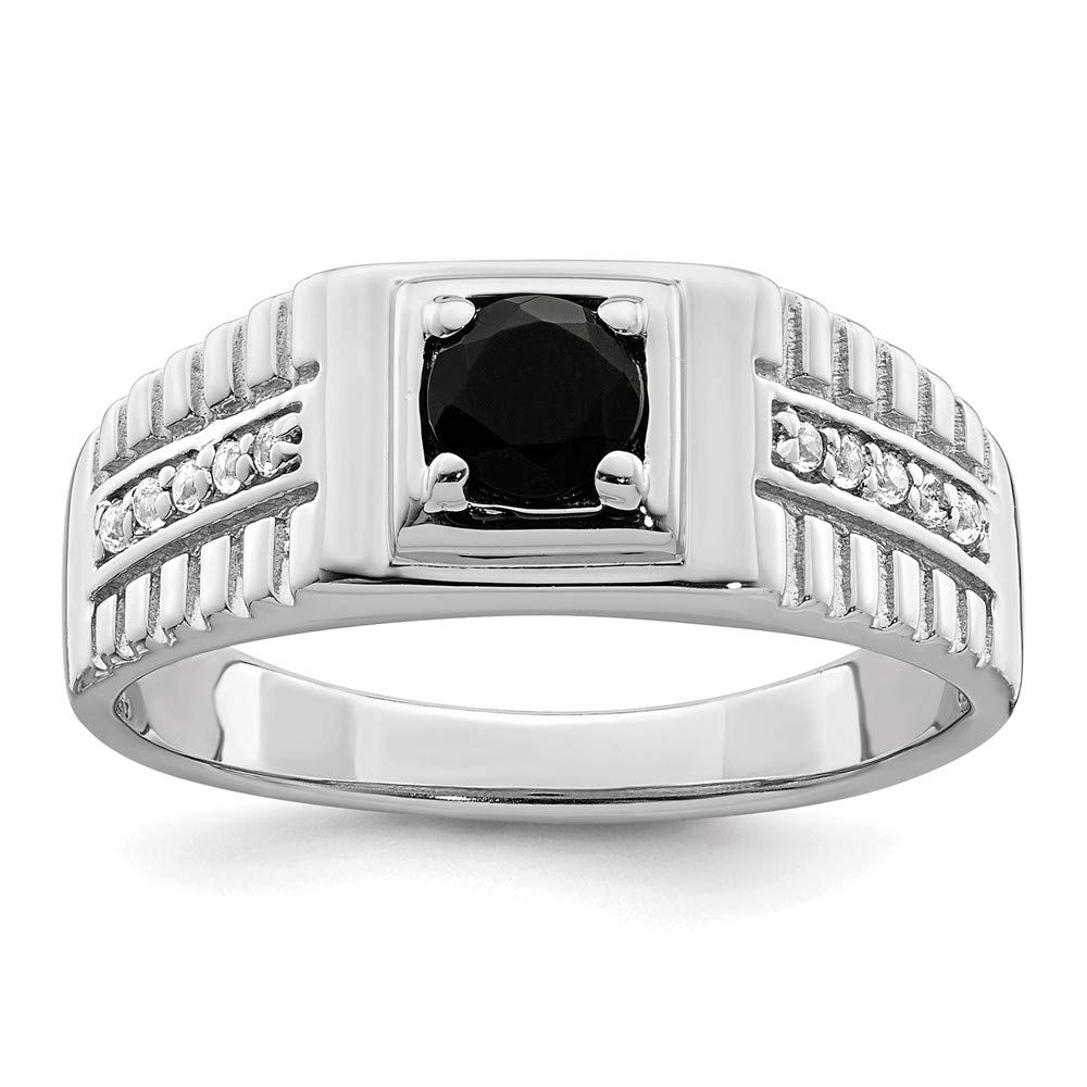 925 Sterling Silver Onyx & White Topaz Men's Ring - Elegant Fine Jewelry for Men, Perfect Gift for Him - Ideal for Weddings, Anniversaries & Special Occasions