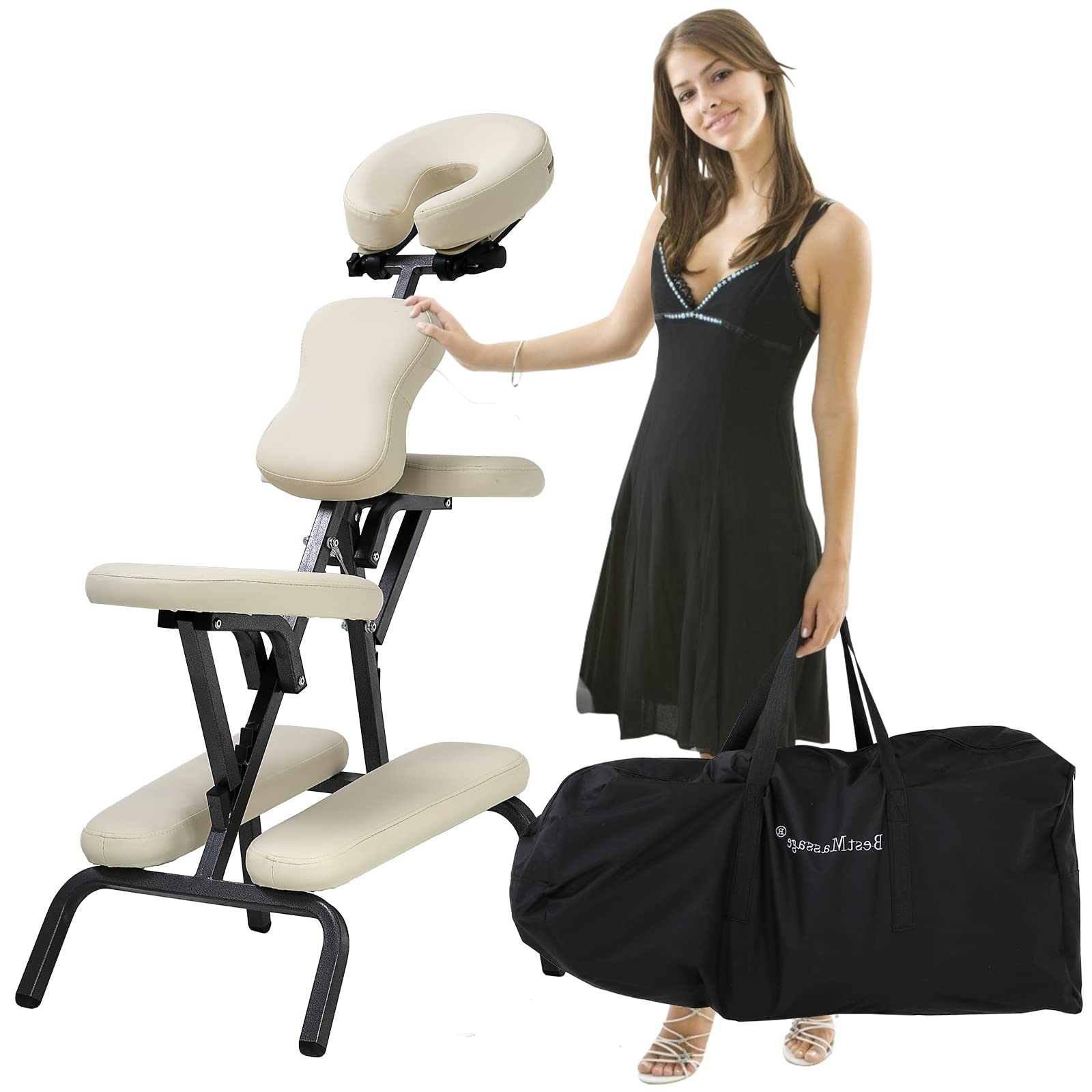 Professional Portable Massage Spa Chair - Adjustable Height & Foldable Design with Face Cradle & Carrying Bag | 2