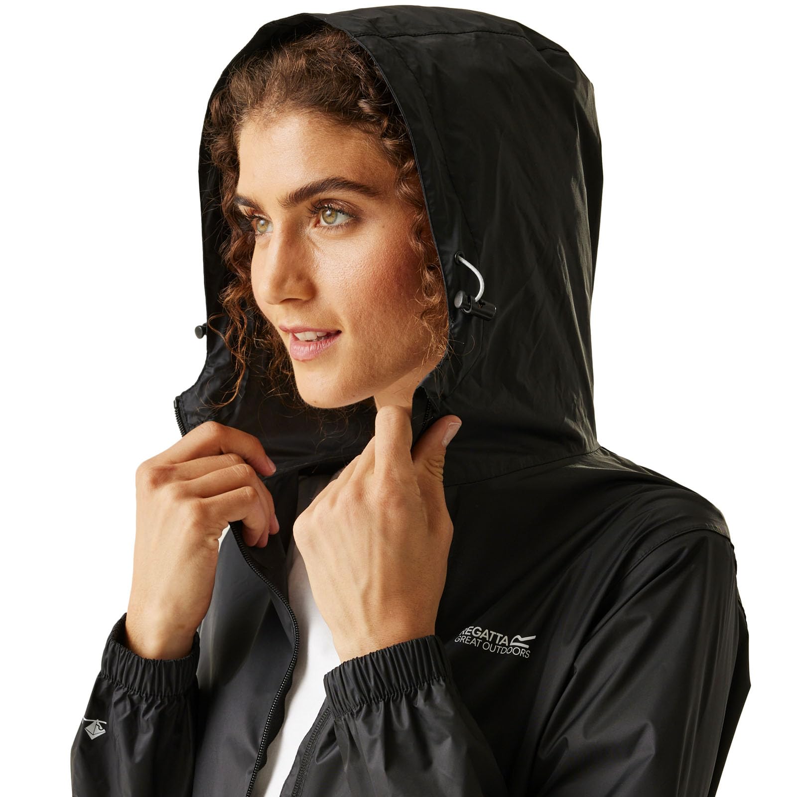 Regatta Women's Pack It III Waterproof Jacket - Lightweight Windproof Raincoat for Outdoor Activities (Black, Size 8) | Perfect for Hiking, Camping & Travel