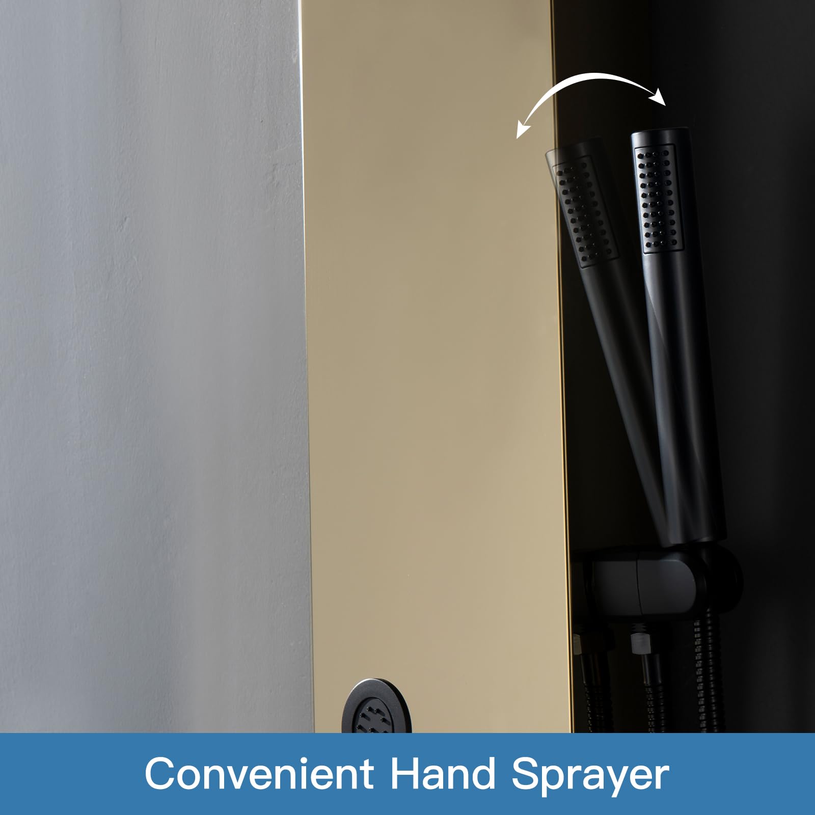 Premium Stainless Steel Rainfall Shower Panel Tower with 5 Adjustable Body Jets - Wall Mounted Waterfall Shower System in Polished Gold & Black - Perfect for Luxury Bathroom Spa Experience and Modern Home Renovation