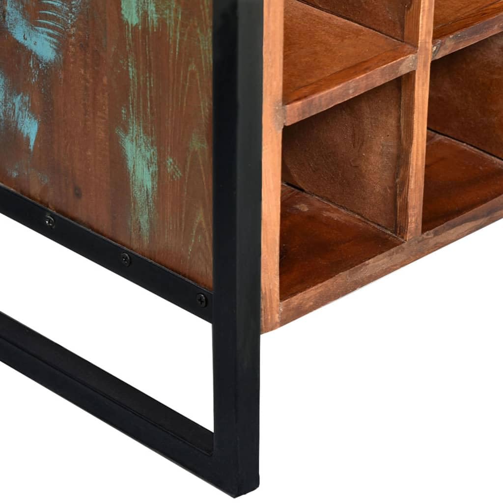 Industrial Wine Rack 16 Bottles Capacity with 2 Pull-Out Drawers - Solid Reclaimed Wood Rustic Bar Cart for Kitchen, Dining Room or Wine Cellar - 21.2