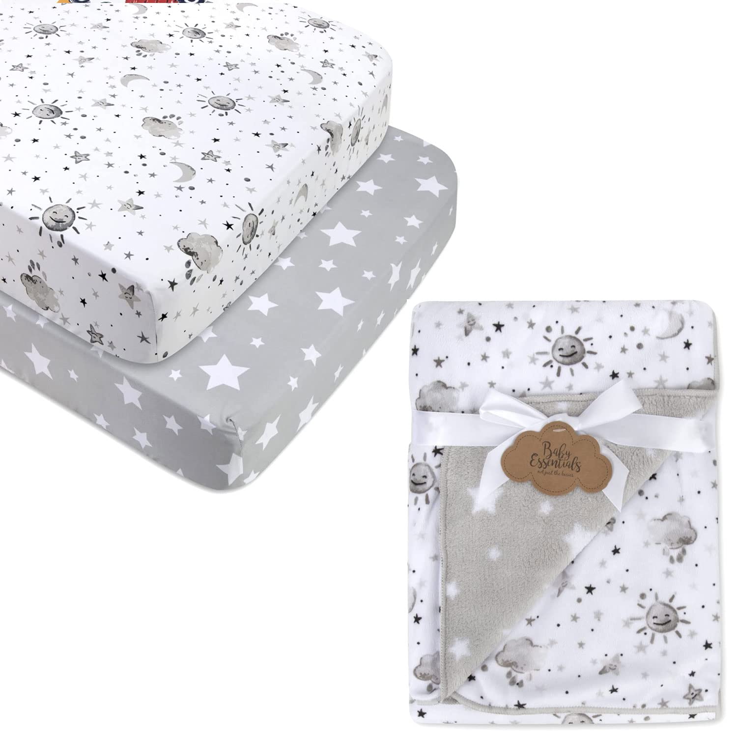 Boys & Girls Moon and Stars Crib Sheets Bedding Set | Gender Neutral Baby Nursery Boho Bedding - Perfect for Nursery Decor, Baby Shower Gifts & Newborn Essentials
