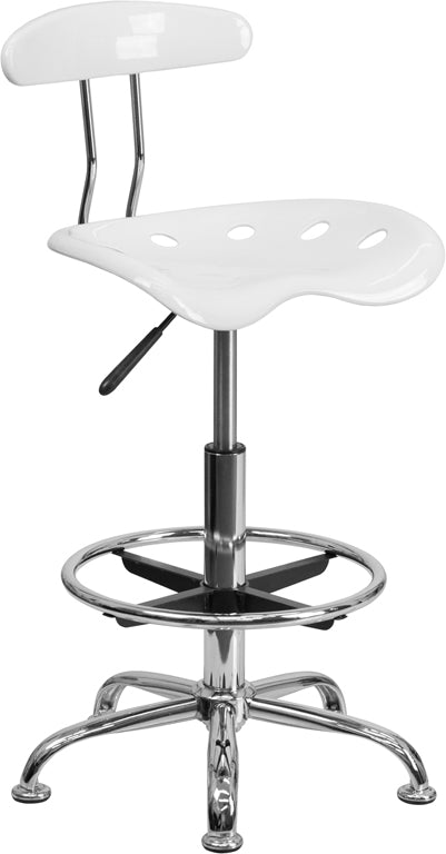 FLASH Bradley Vibrant Violet and Chrome Drafting Stool with Tractor Seat - Adjustable Height Bar Stool for Home Office, Art Studio & Industrial Workspaces