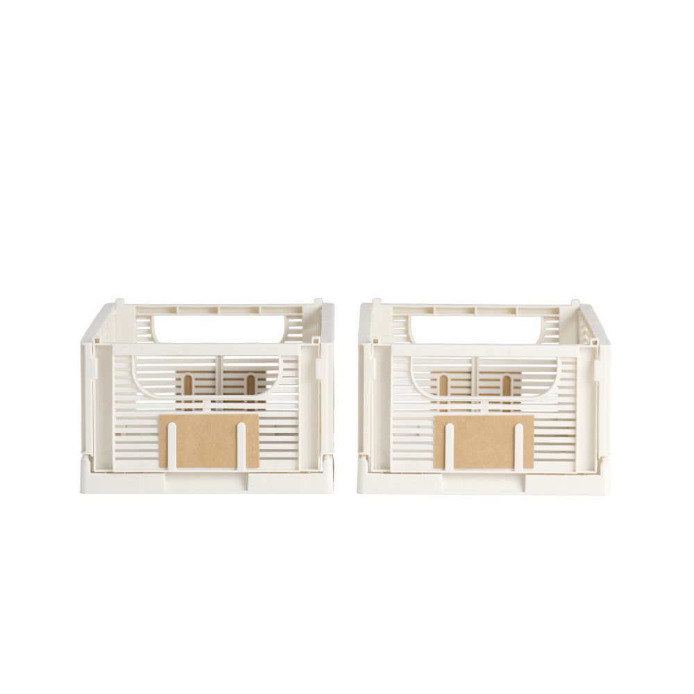 DESIGNSTUFF Linear Collapsible Storage Crate Set of 2 - Small 25x16cm, Chalk White - Foldable Organizer for Home, Office, Nursery & Closet Organization
