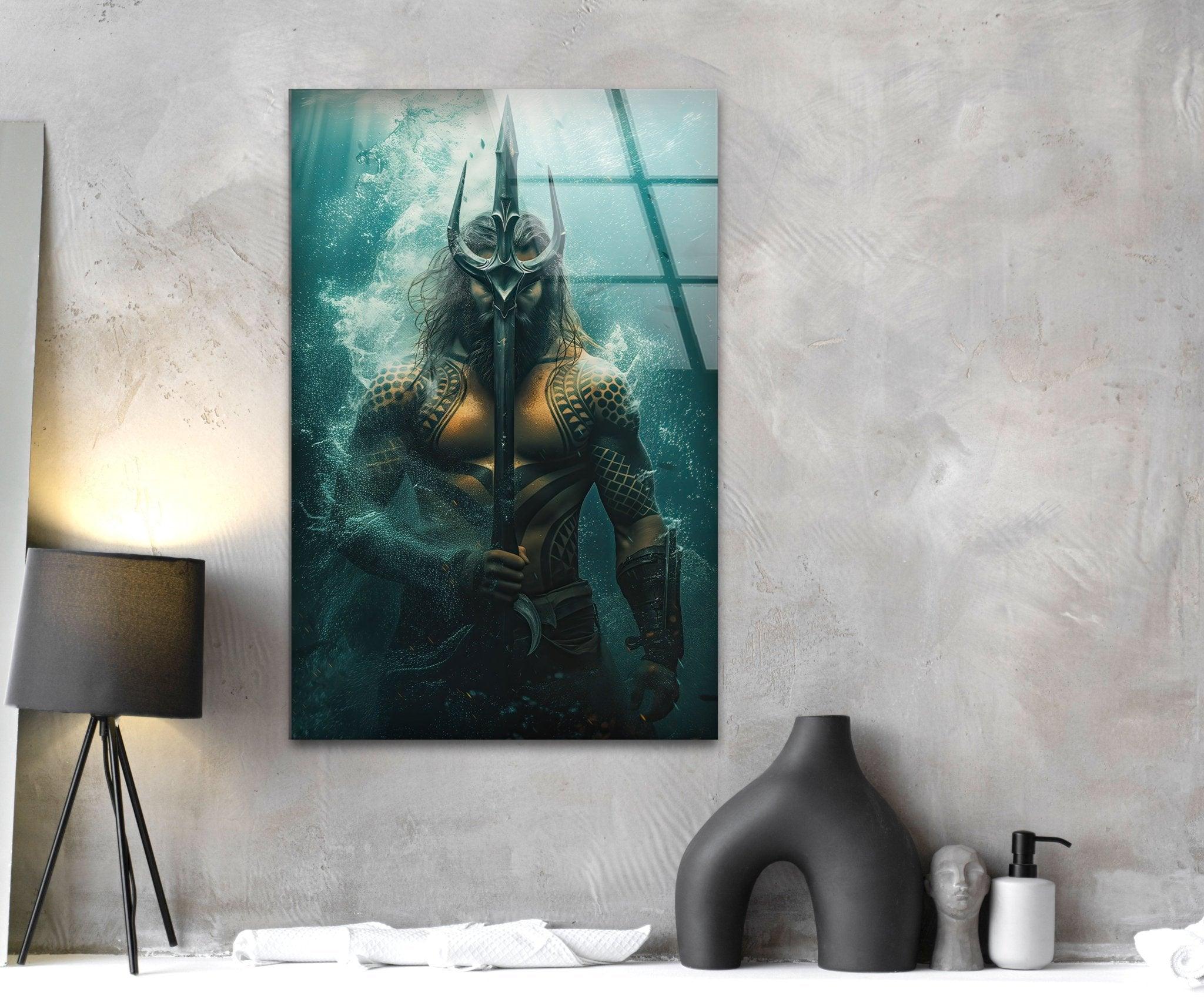Aquaman's Trident Glass Wall Art - Handmade DC Comics Superhero Decor for Living Room, Bedroom & Office - Perfect Gift for Fans & Collectors