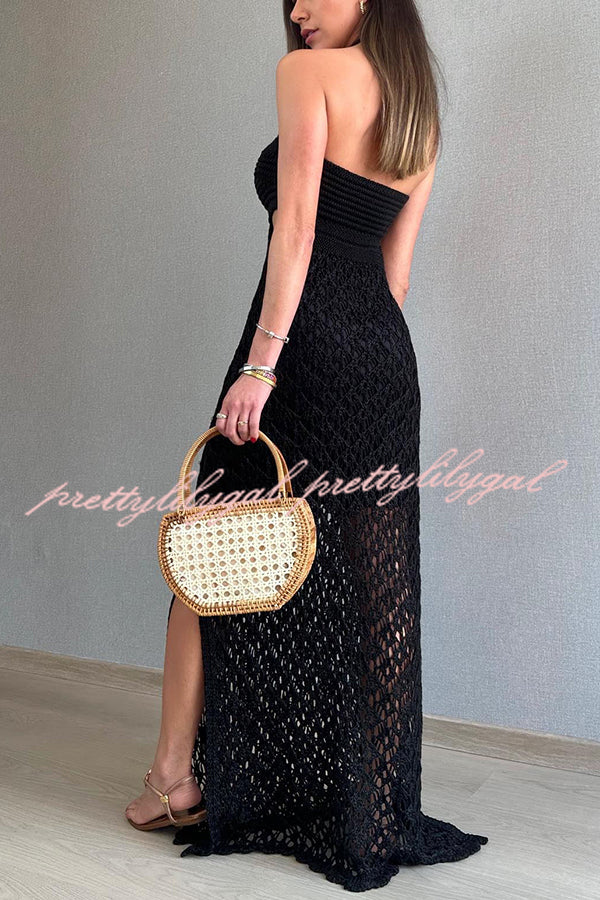 Elegant Sunset Beach Stroll Knit Texture Cutout Detail Halter Stretch Maxi Dress - Perfect for Summer Vacations, Beach Weddings & Boho Chic Outfits