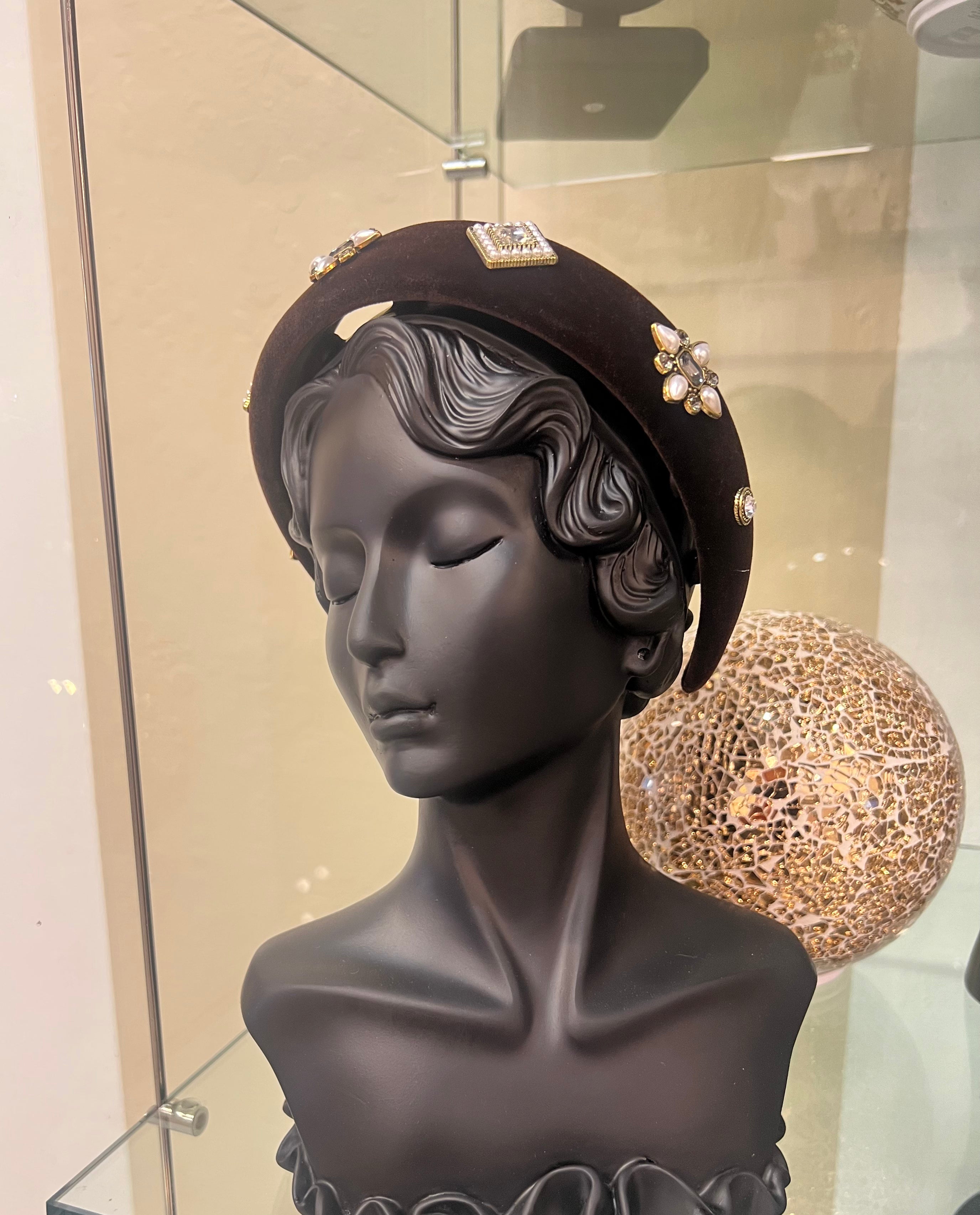 Ella Brown Velvet Princess Headband for Girls - Elegant Hair Accessories for Weddings, Parties & Special Occasions