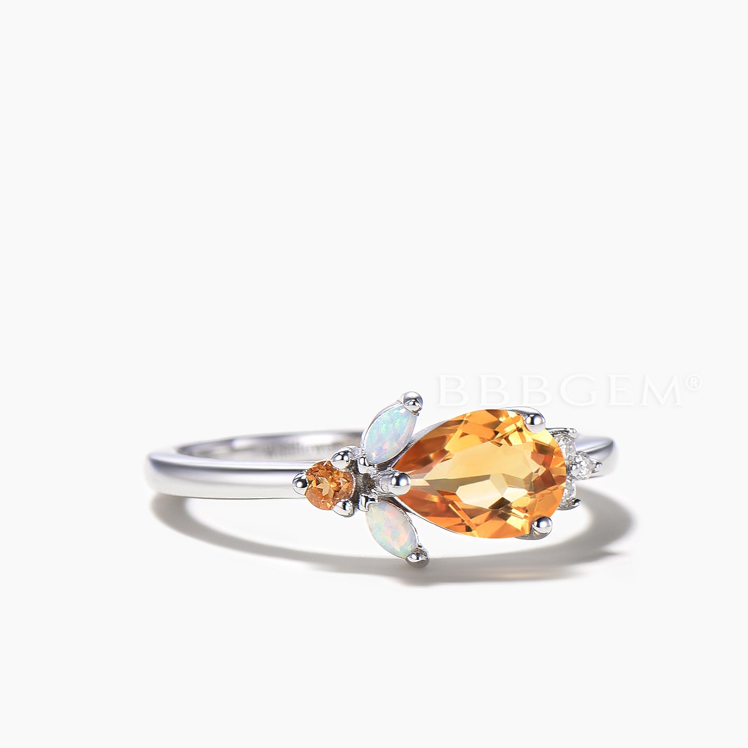 Natural Citrine & Opal Teardrop Cut Engagement Ring with Diamond Cluster - Elegant Wedding, Anniversary & Promise Jewelry Gift for Her