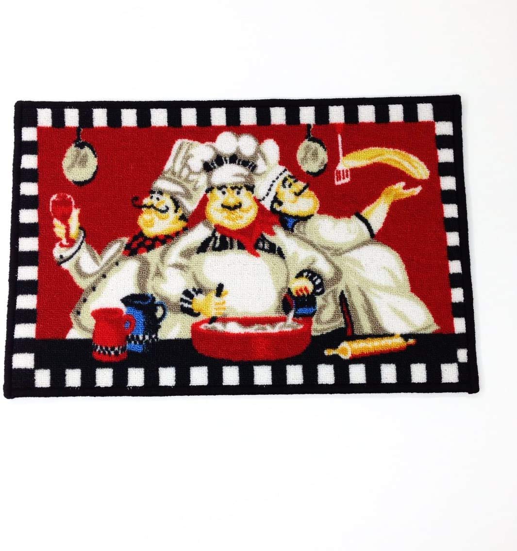 Fat Chef Kitchen Rugs and Mats - Washable Non-Slip Latex Backing, Funny Chef Decor for Kitchen & Entryway - Perfect for Cooking Areas, Restaurant Style Homes & Chef Gift Ideas