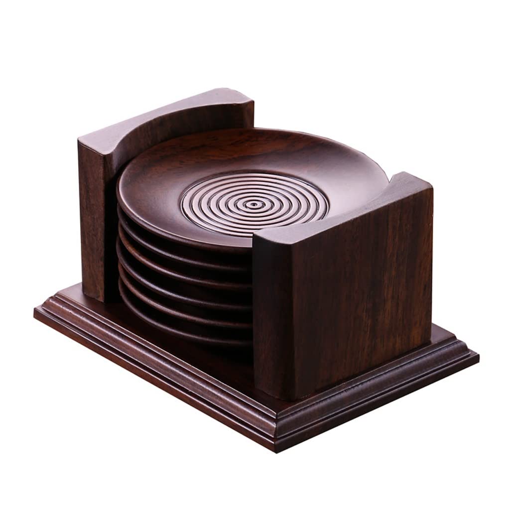 Premium Ebony Solid Wood Round Cup Holder Set - Heat Resistant Non-Slip Drink Coasters for Tea, Coffee & Beverages - Perfect for Dining Tables, Coffee Shops & Home Decor (Color: A)