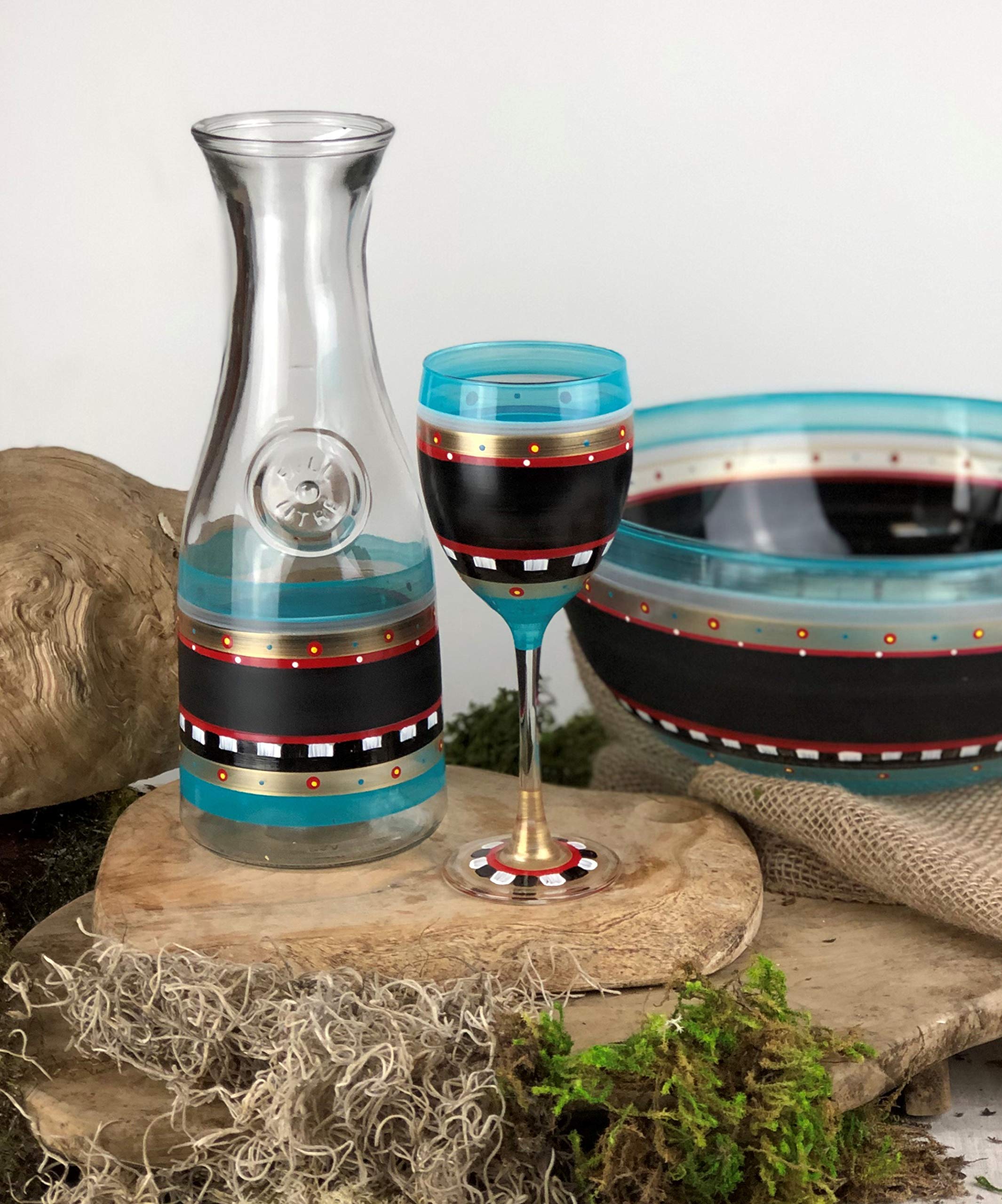 Hand Painted Moroccan Mosaic Glass Carafe - Unique Chalkboard Surface Kitchen Decor - Personalized Chalk Writing Tabletop Decoration by USA Artists | Perfect for Home Décor, Gift Giving & Entertaining