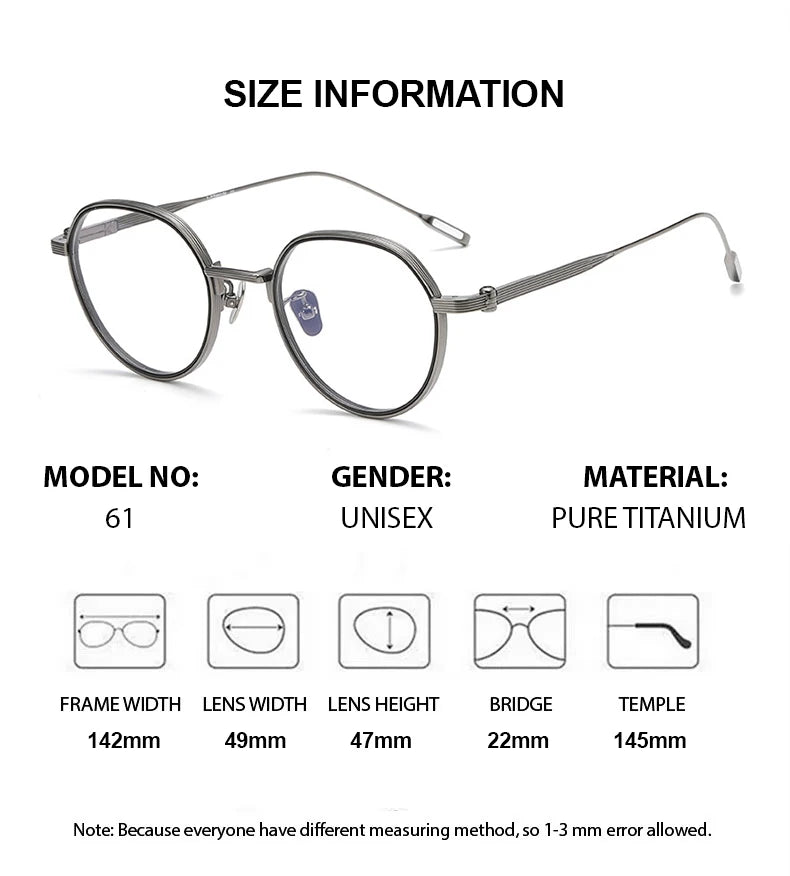 Unisex Titanium Full Rim Round Flat Top Eyeglasses 42161 - Lightweight & Durable for Reading, Work, and Everyday Fashion