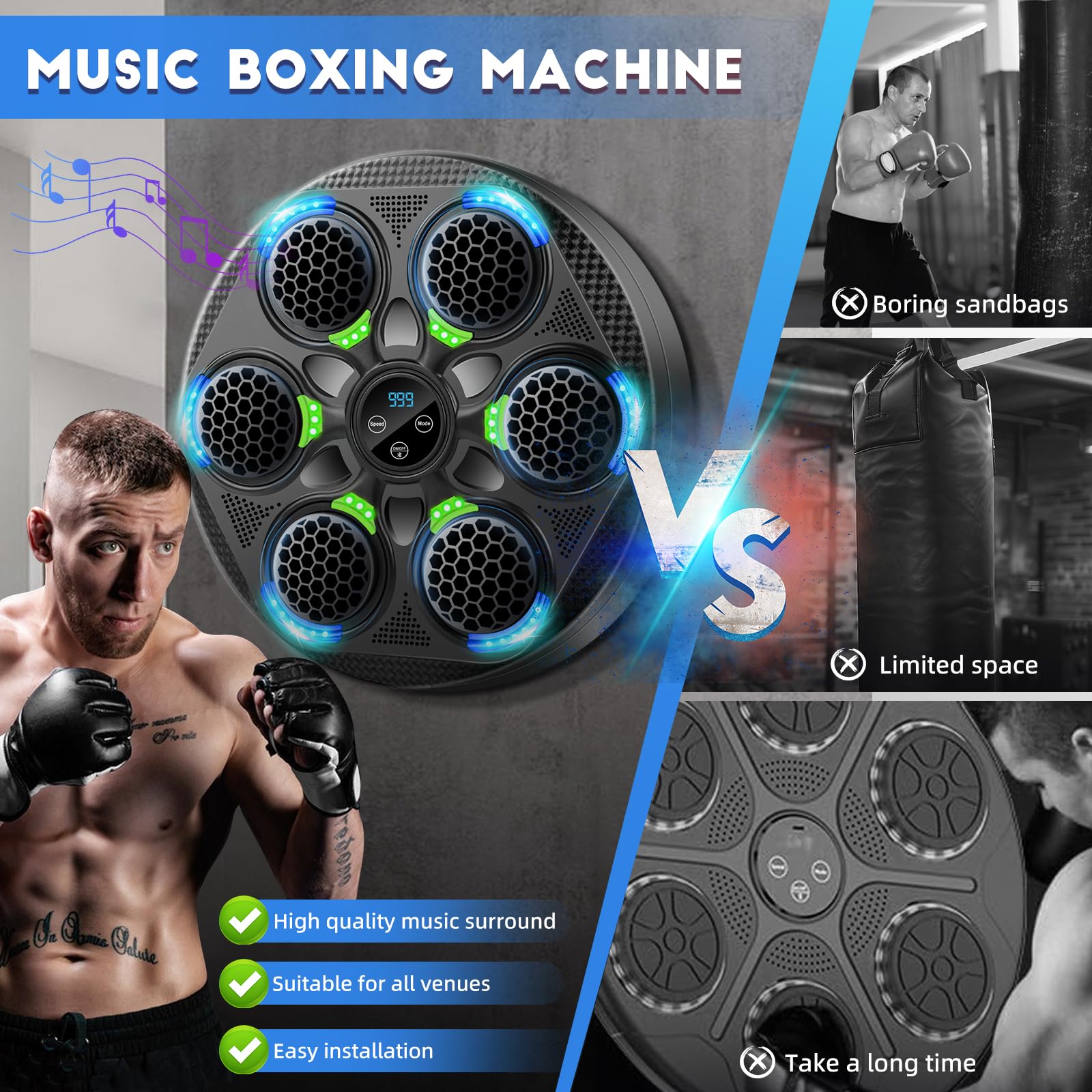 Smart Bluetooth Boxing Machine for Adults & Kids - Electronic Punching Bag with Gloves, Wall Mounted Home Gym Equipment for Indoor Fitness & Stress Relief - Perfect for Cardio Workouts, Family Fun & Boxing Training