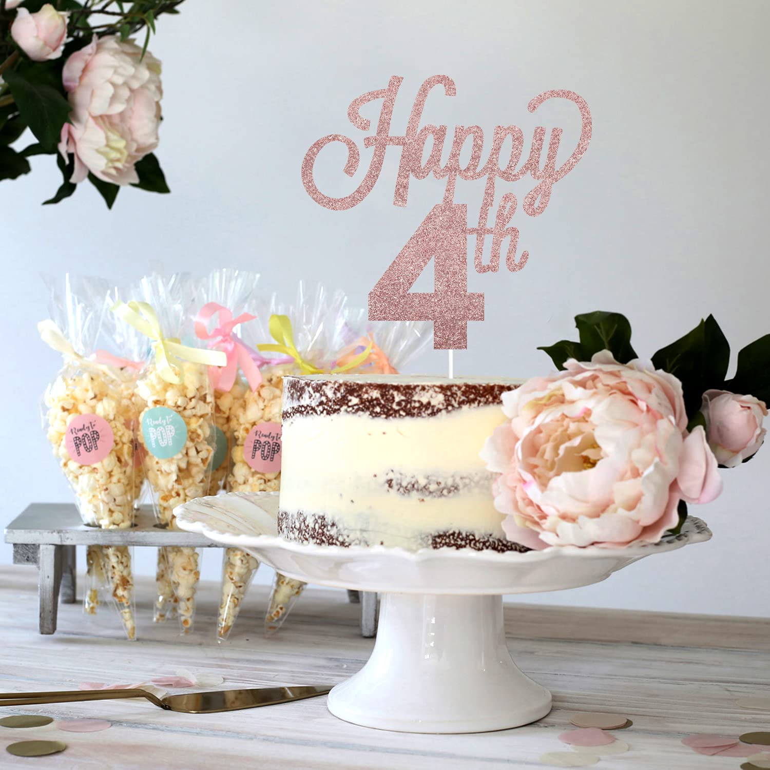 LINGTEER Happy 4th Birthday Cake Topper - Cheers to Four Years Old Party Decorations, Centerpiece & Gift Sign for Kids Birthday Celebration | Perfect for Birthday Cakes, Dessert Tables & Party Decor