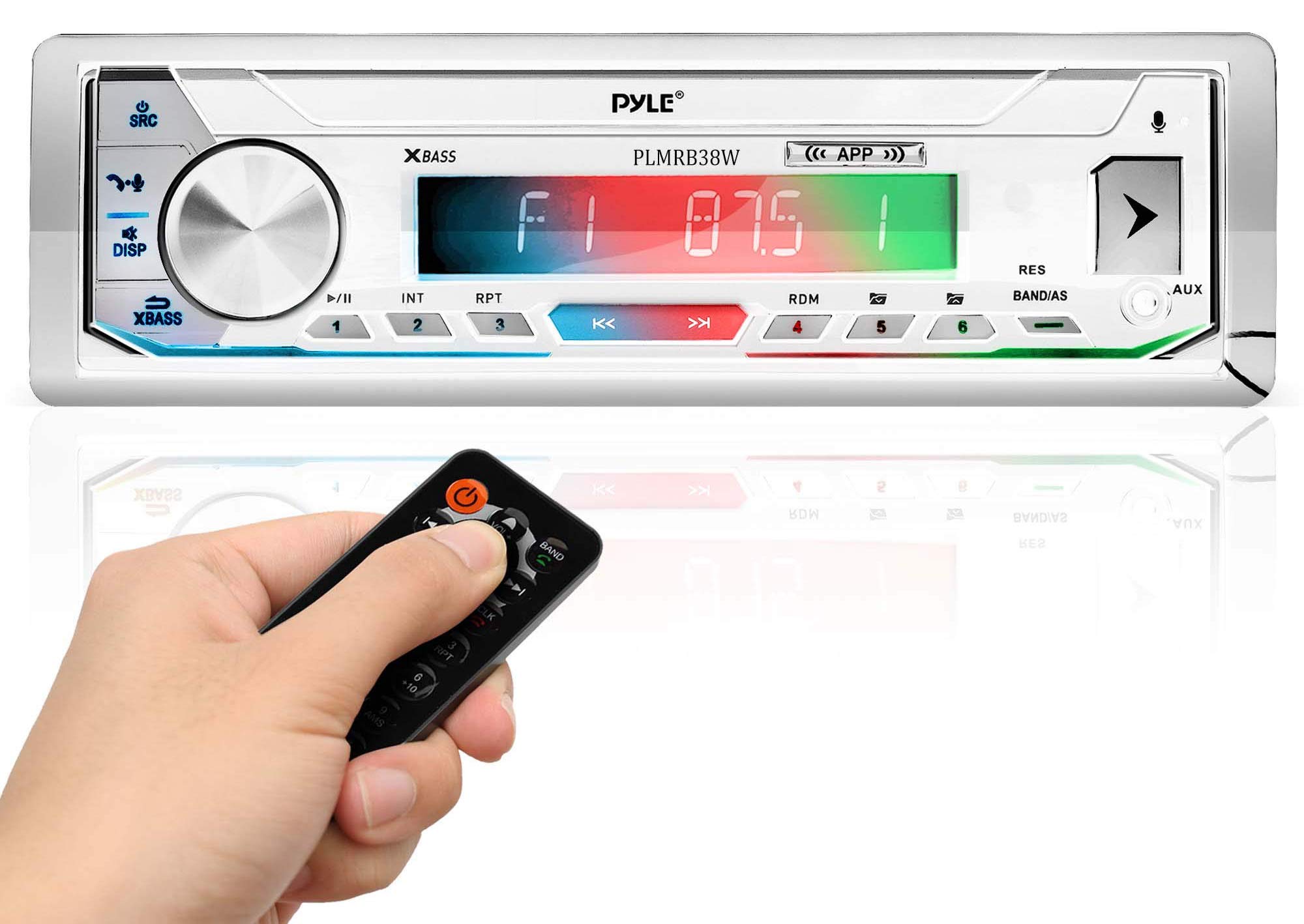 Pyle Marine Stereo Receiver Power Amplifier Bundle - AM/FM/MP3/USB/Aux/SD Card Reader Single Din Marine Audio System with 6.5'' Dual Waterproof Marine Speakers (1 Pair) - Perfect for Boats, Yachts, and Marine Vehicles