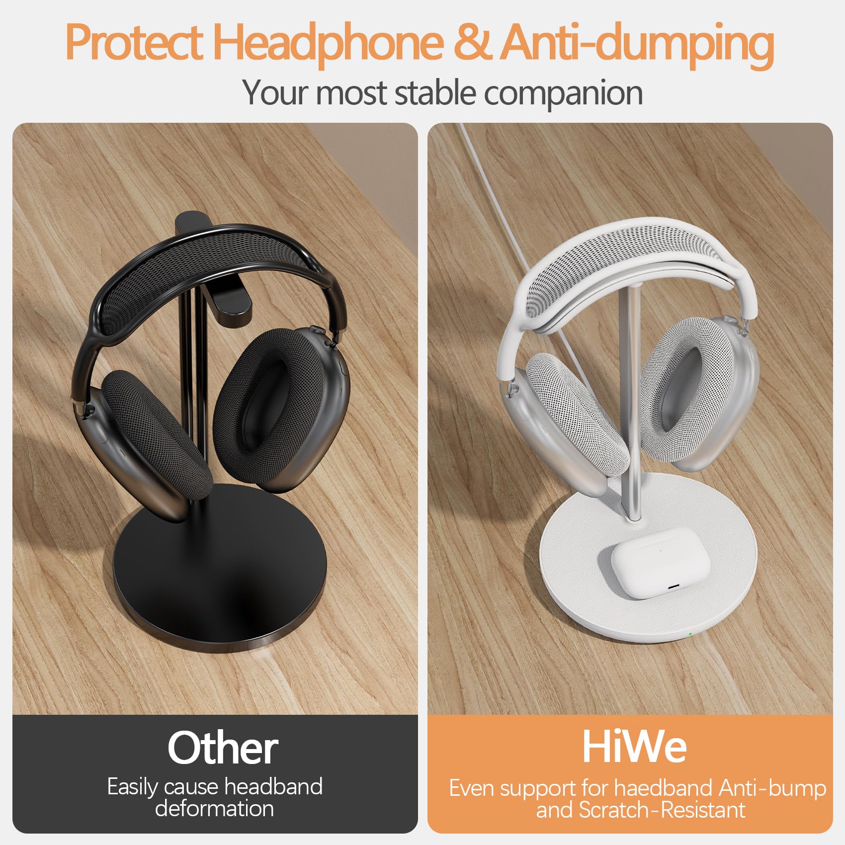 2-in-1 Wireless Charging Headphone Stand - Universal Gaming Headset Holder & Phone Charging Dock for iPhone 15/14/13/12/11, Samsung Galaxy, AirPods Pro/3/2 - Perfect Desk Organizer for Gamers & Office Workers (White)