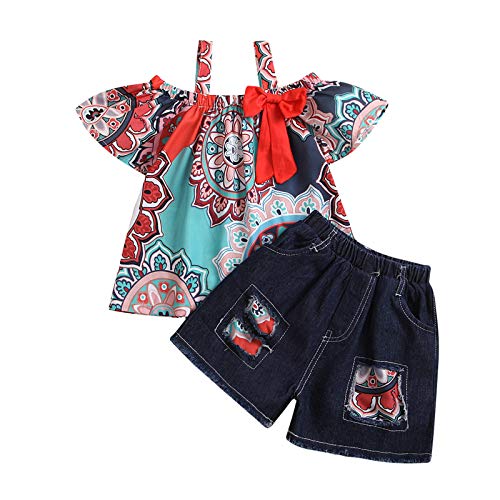 Halter Shirt+denim Shorts Set Red