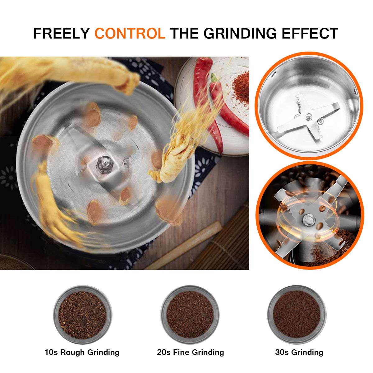 Premium Electric Coffee Grinder - Stainless Steel Blade Spice & Nut Grinder for Coffee Beans, Pepper, Salt & Herbs | Multifunctional Kitchen Blender for Home & Commercial Use | Perfect for Espresso, French Press & Cold Brew (Blue)