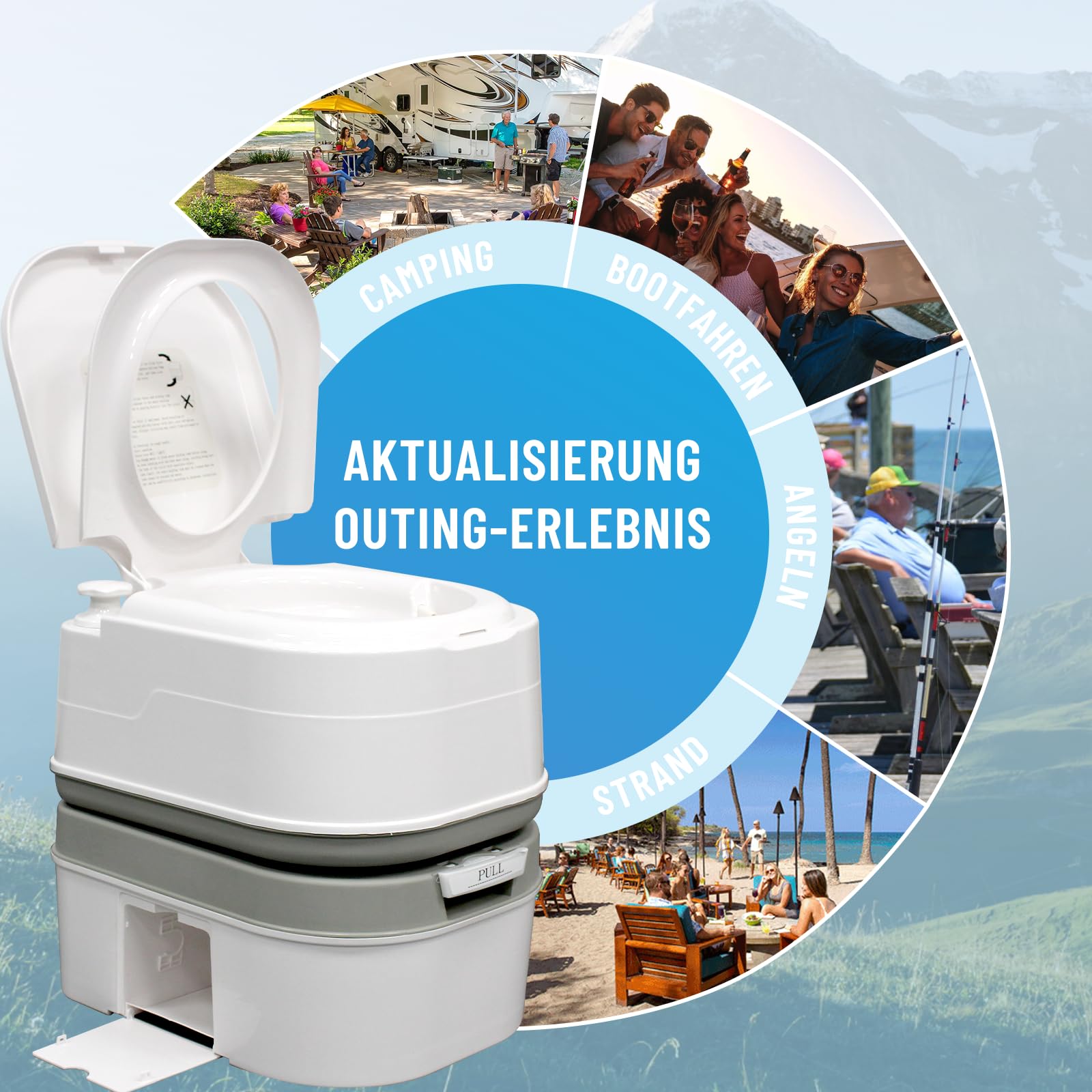 24L Portable Camping Toilet with Chemical Flush - Lightweight & Sturdy Design Supports Up to 150kg - Perfect for RVs, Boats & Outdoor Adventures - Includes Convenient Storage Compartment