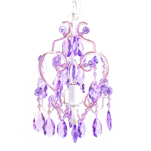 Vintage 3-Bulb Mini Chandelier Light Fixture - Plug in or Hardwired - Lavender Topaz Glass Shade for Bedroom, Dining Room, or Entryway Lighting