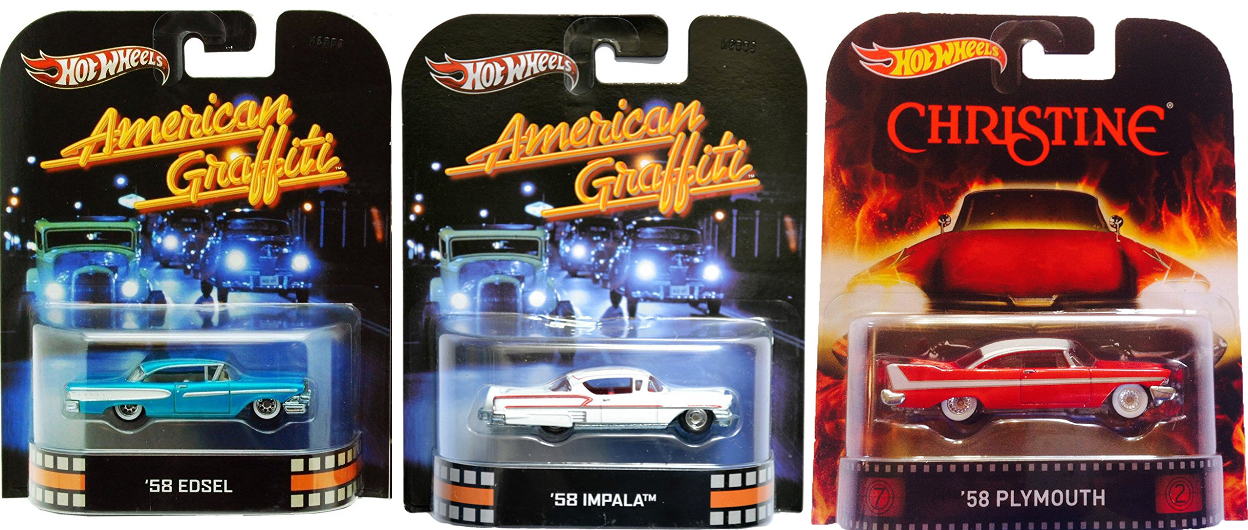 Hot Wheels Christine 2015 & American Graffiti Die-Cast Car Set - 1:64 Scale Chevy Impala & Ford Edsel Replicas | Collectible Movie Vehicles for Display & Play | Perfect for Car Enthusiasts & Retro Entertainment Fans