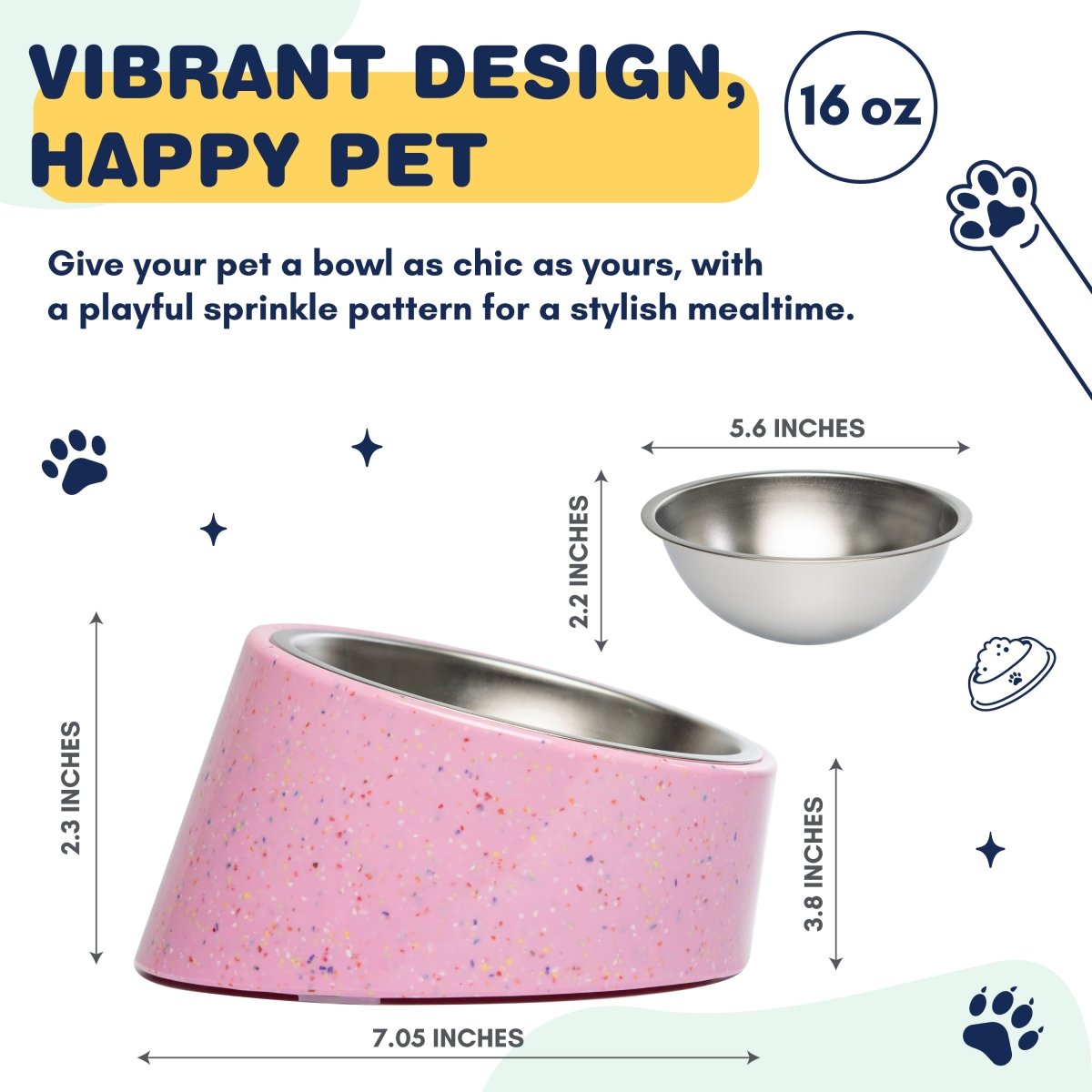 Bzyoo 16oz Tilted Dog Bowl for Small Dogs & Cats - Ergonomic Anti-Slip Pet Food Dish with Non-Spill Design, Perfect for Mealtime Comfort in Pink - Ideal for Small Breeds, Puppies, and Feline Friends at Home