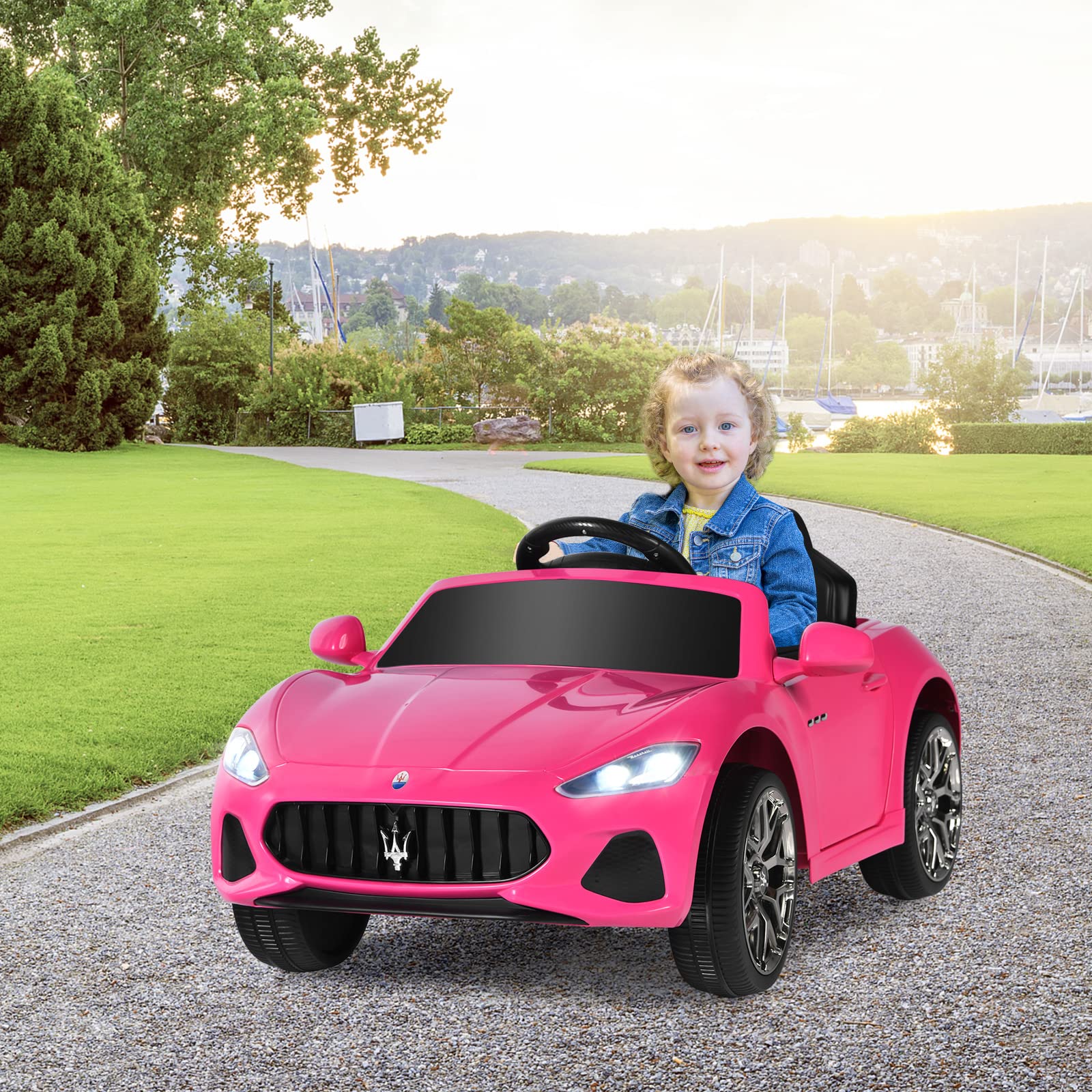 HONEY JOY 12V Kids Ride On Car - Licensed Maserati GranCabrio Pink Electric Toy Car with Remote Control, Spring Suspension, LED Lights & Double Doors - 4 Wheel Battery Powered Vehicle for Boys & Girls - Perfect for Birthday Gifts, Outdoor Play & Indoor Fun (Pink)