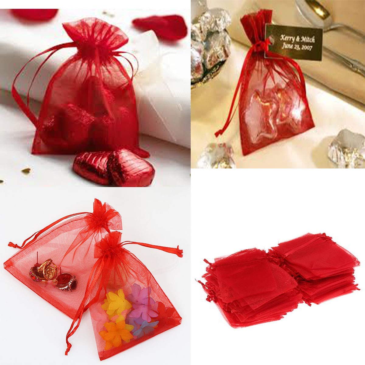 7X9 cm Small Red Organza Potli Bags - Elegant Jewelry Pouch for Wedding Party Favors, Return Gifts & Special Occasions | Perfect for Bridal Shower, Birthday Celebrations & Festival Gifting