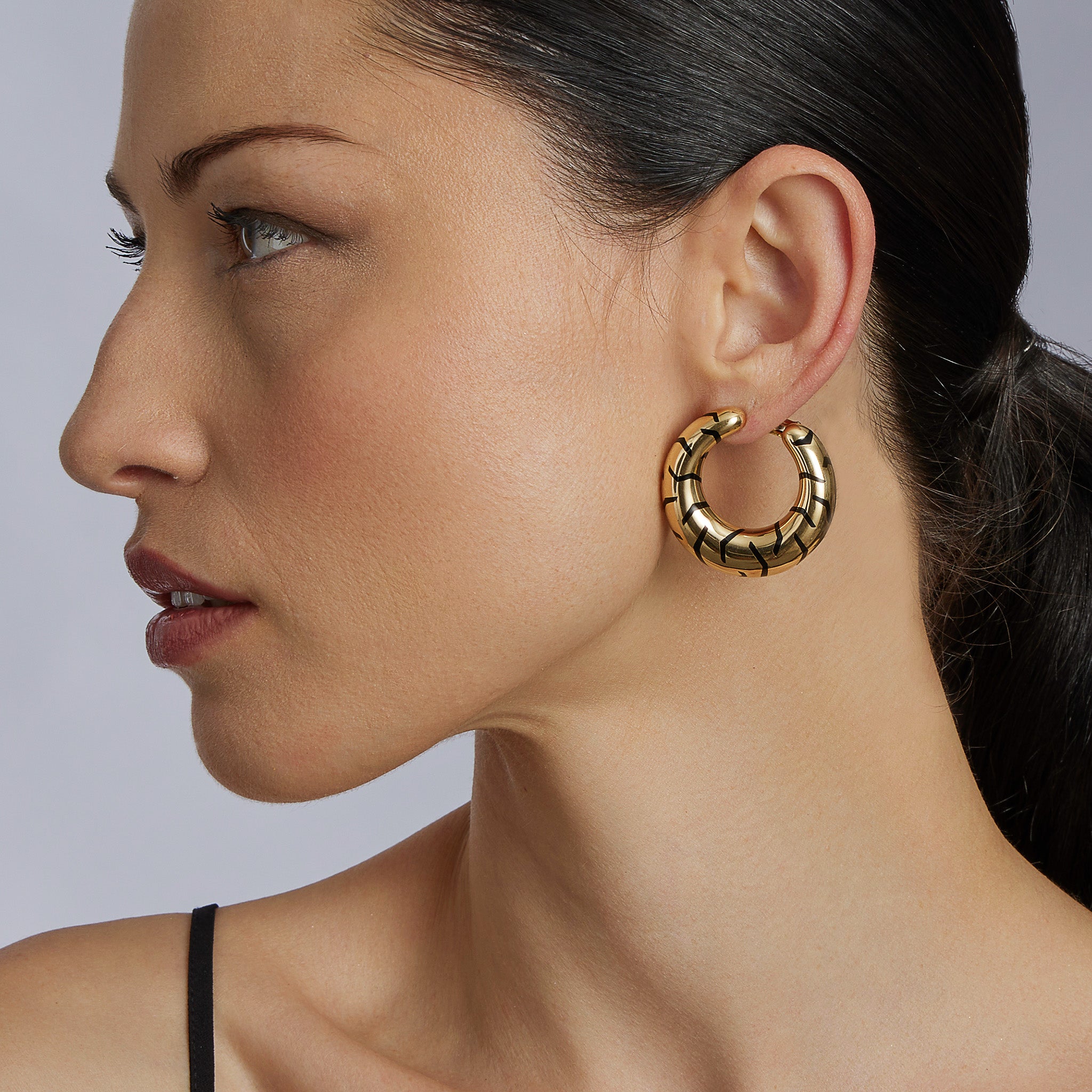 Cartier Paris Tiger Stripe Hoop Earrings - 18K Gold Luxury Jewelry for Women | Elegant Statement Earrings for Parties, Weddings & Special Occasions