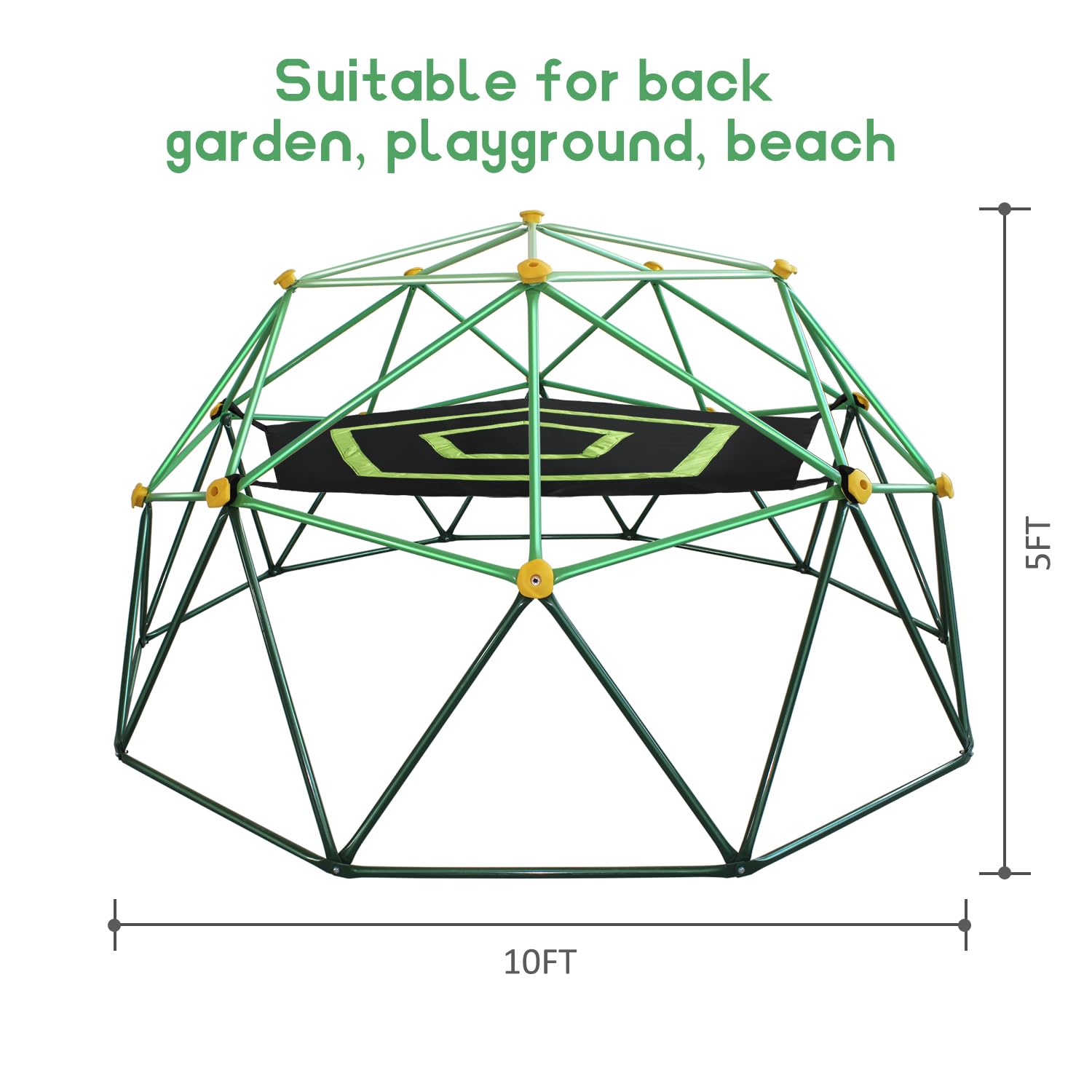 10FT Heavy Duty Dome Climber for Kids 3-8 Years - 1000LB Capacity Jungle Gym with Hammock, Swing & Climbing Grips | Outdoor Backyard Play Equipment for Climbing, Swinging & Relaxing | Perfect for Gardens, Parks & Playgrounds