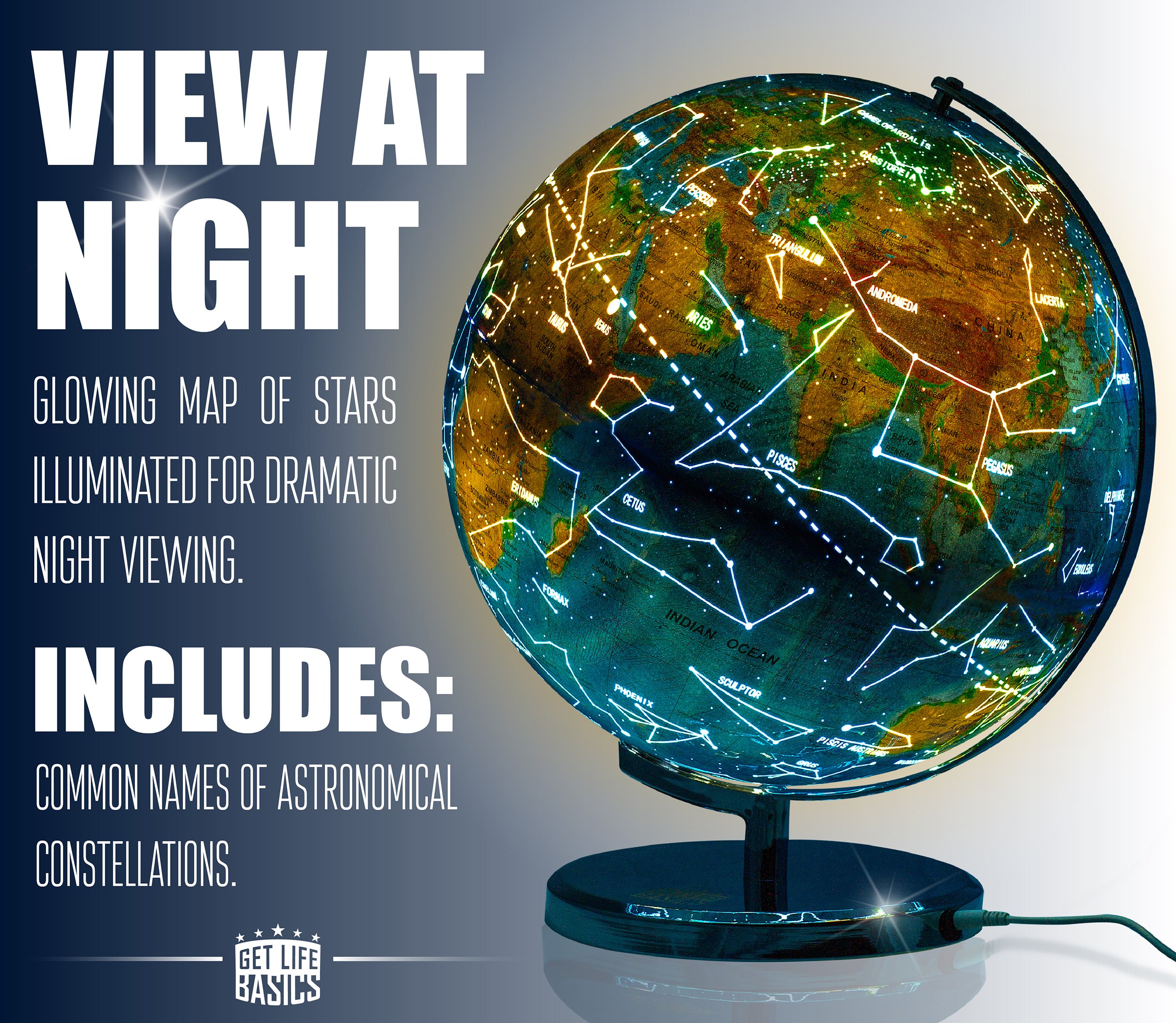Interactive Illuminated World Globe for Adults & Kids - 13 Inch Large Educational Globe with Stand, Constellations & Compass - Perfect for Geography Learning, Home Decor & Night Light - Great Gift for Students & Travel Enthusiasts