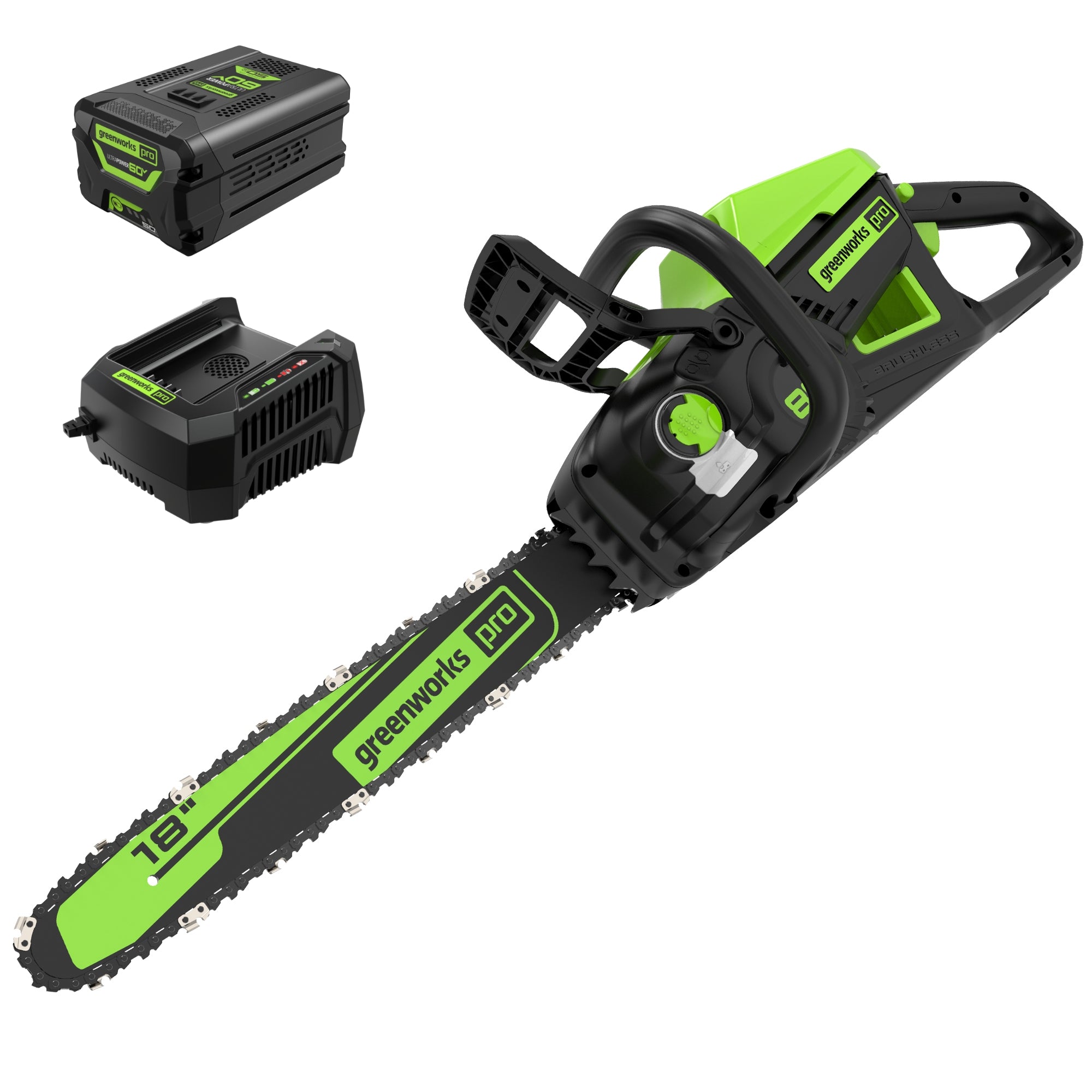 60V 18-Inch Brushless Cordless Chainsaw with 5.0Ah Battery & Rapid Charger - 2.5kW Powerful Electric Chainsaw for Tree Cutting, Wood Chopping, and Yard Maintenance