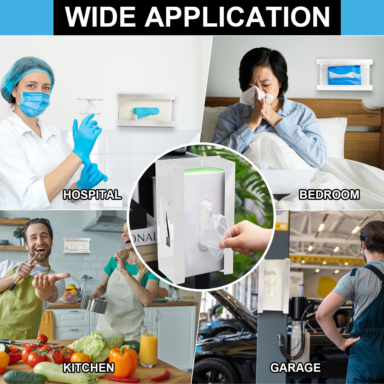 Lounsweer 2 Pack Magnetic Glove Dispenser Holders - Commercial Quality Glove & Towel Organizer for Kitchen, Fridge, Office, Workshop, Garage, Hospital - Wall Mount White Storage Box (Perfect for Sanitary Glove Storage & Easy Access)