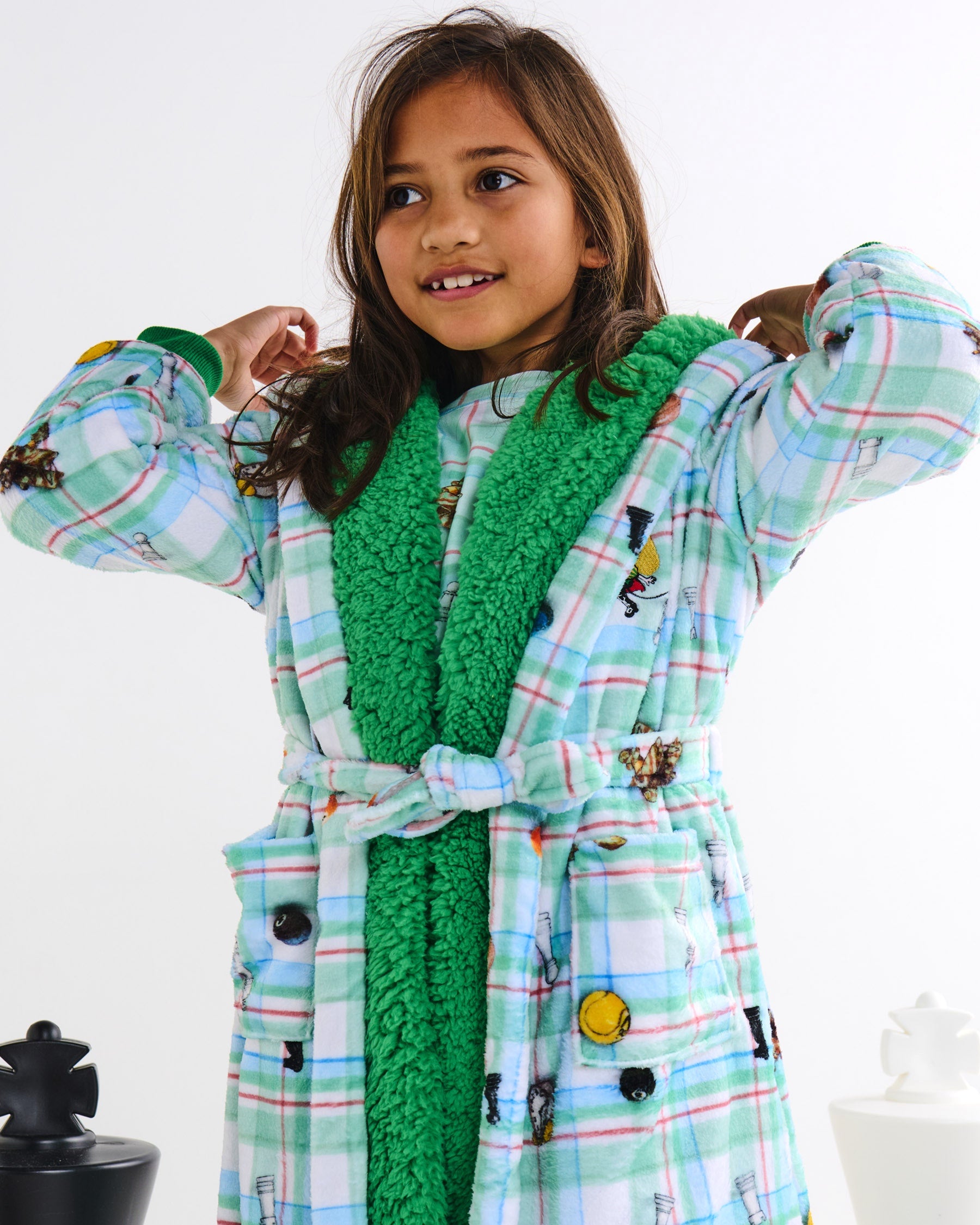 Kip&Co x Eleventh Hour Snookered Tartan Kids Robe - Soft & Cozy Plaid Bathrobe for Boys & Girls - Perfect for Bath Time, Lounging & Winter Warmth