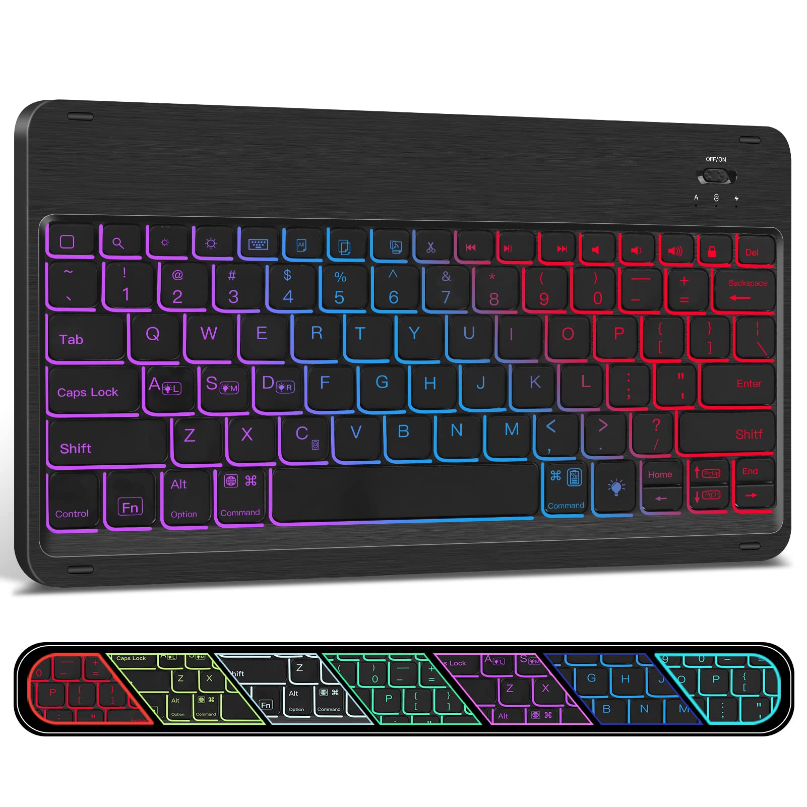 XIWMIX Ultra-Slim Wireless Bluetooth Keyboard - Rechargeable Rainbow Backlit Keyboard for iPad Pro/Air/Mini, iPhone, Android & Windows Devices | Perfect for Office Work, Home Use & Travel Typing