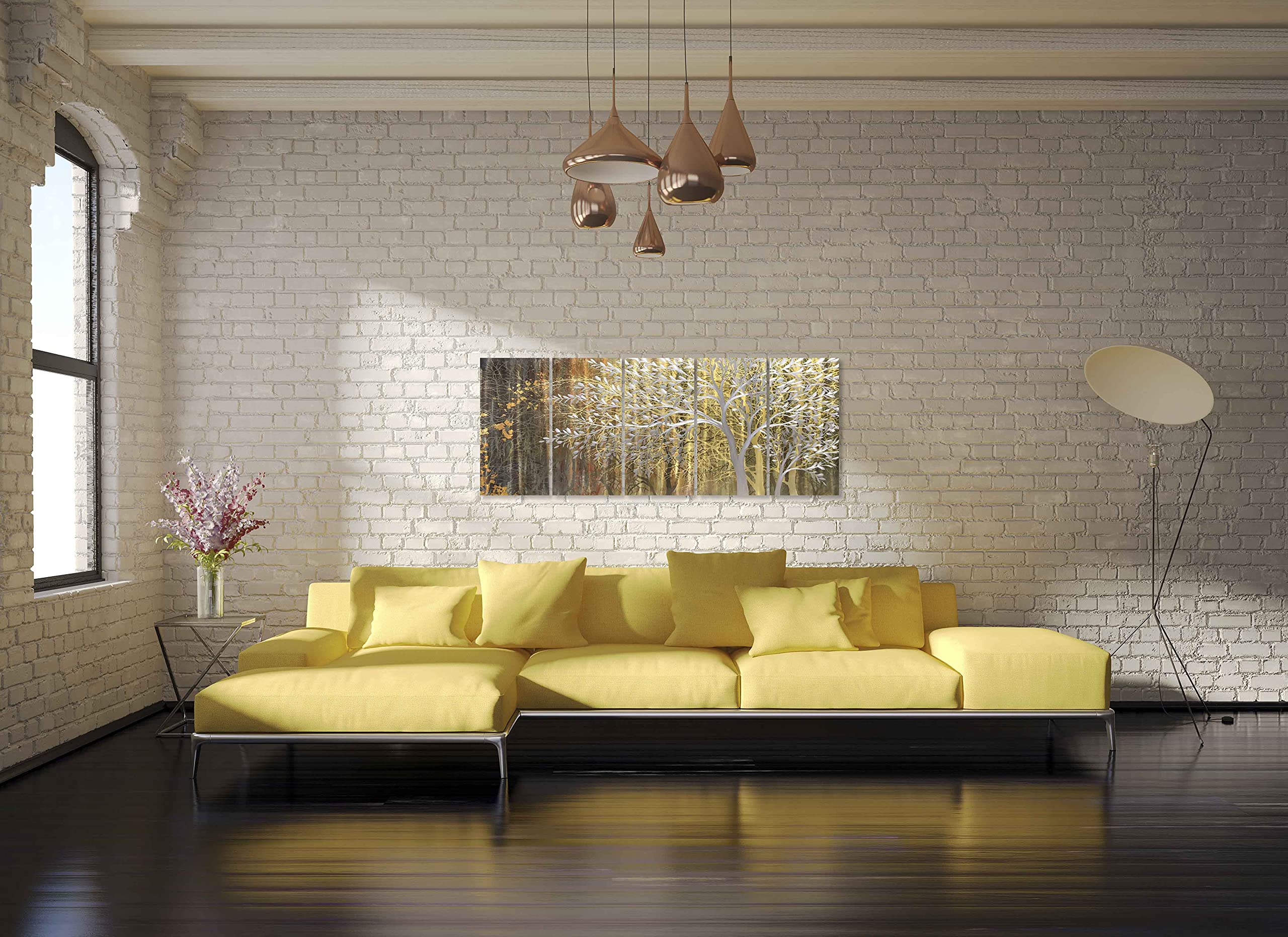 Yihui Arts Gold Metal Wall Art - Handcrafted 3D Tree Design on Aluminum Panel, Modern Forest Picture for Living Room, Bedroom & Kitchen Decor | Perfect for Home, Office & Gift Giving