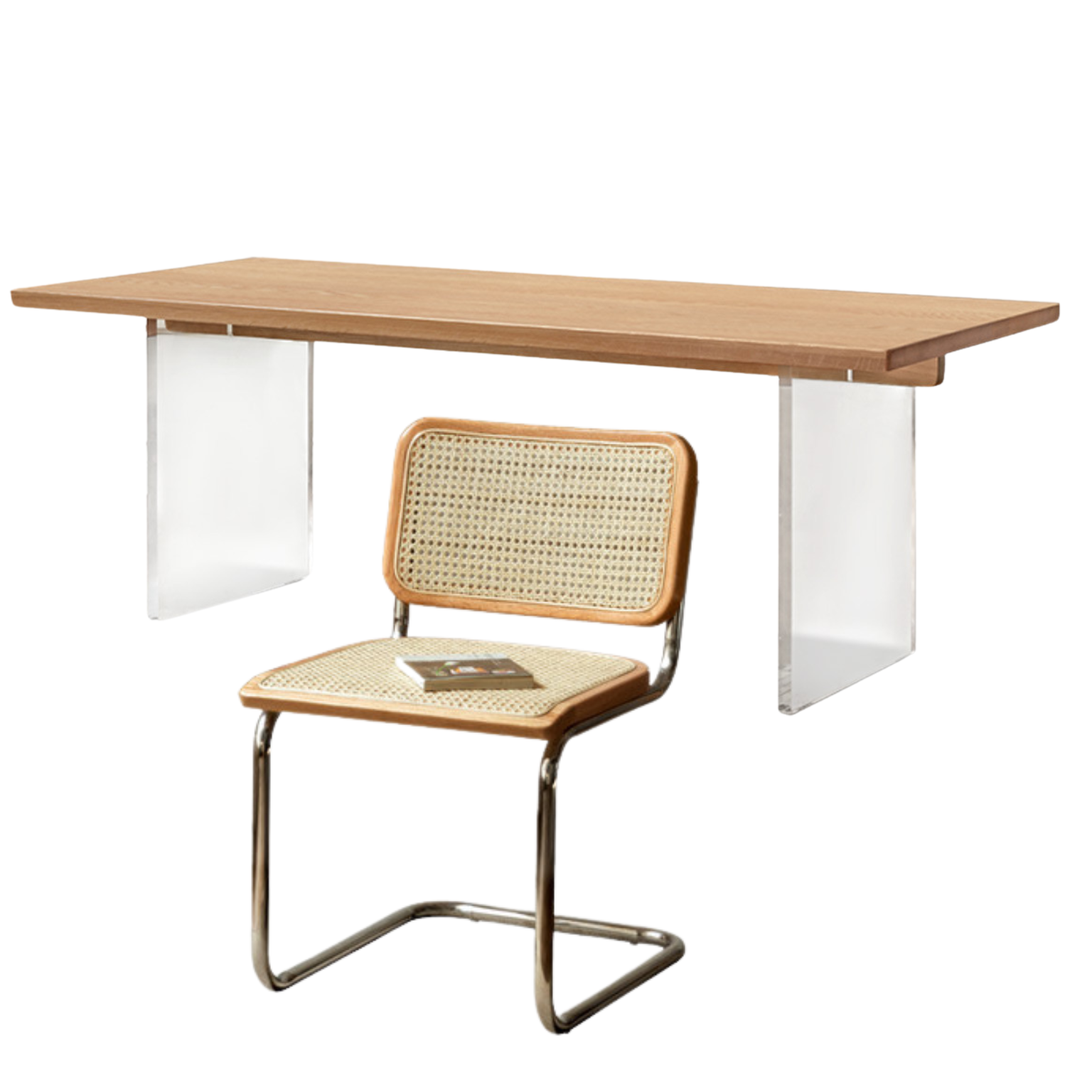 Solid Oak & Cherry Wood Acrylic Suspension Dining Table - Modern Floating Design for Small Spaces, Kitchens & Contemporary Dining Rooms