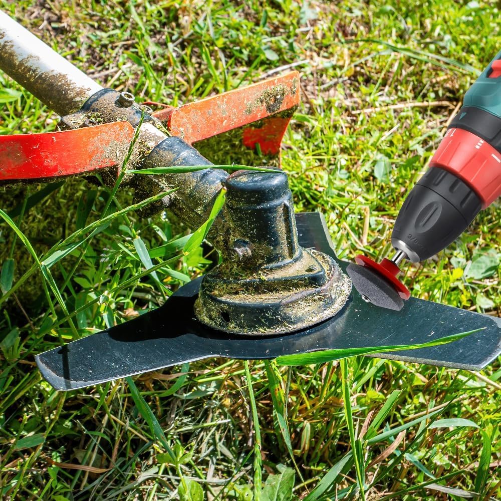 Premium Blue Lawn Mower Blade Sharpener Kit - Universal Rotary Blade Sharpener Tool with Drill Attachment - Durable Wear-Resistant Design - Perfect for Home Lawn Care & Professional Landscaping